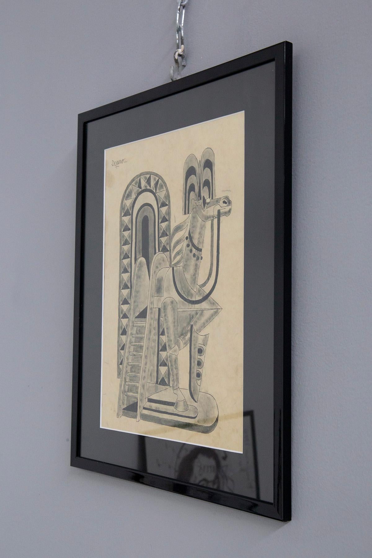 Depero Fortunato Painting, Title: Horse and Stained Glass, Archive Certificate For Sale 1
