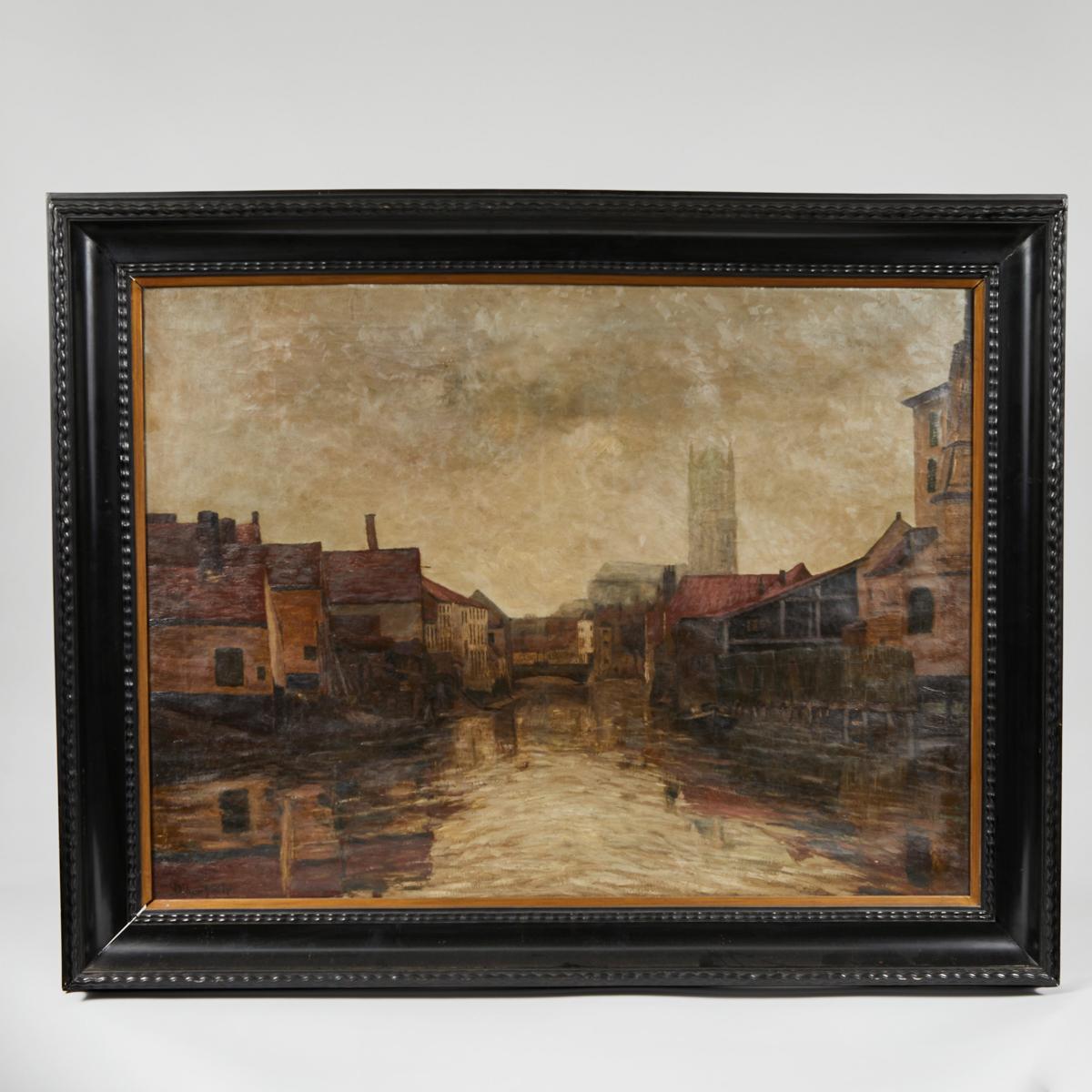 Depiction of City Life Oil on Canvas Painting from Belgium, circa 1890 For Sale 2