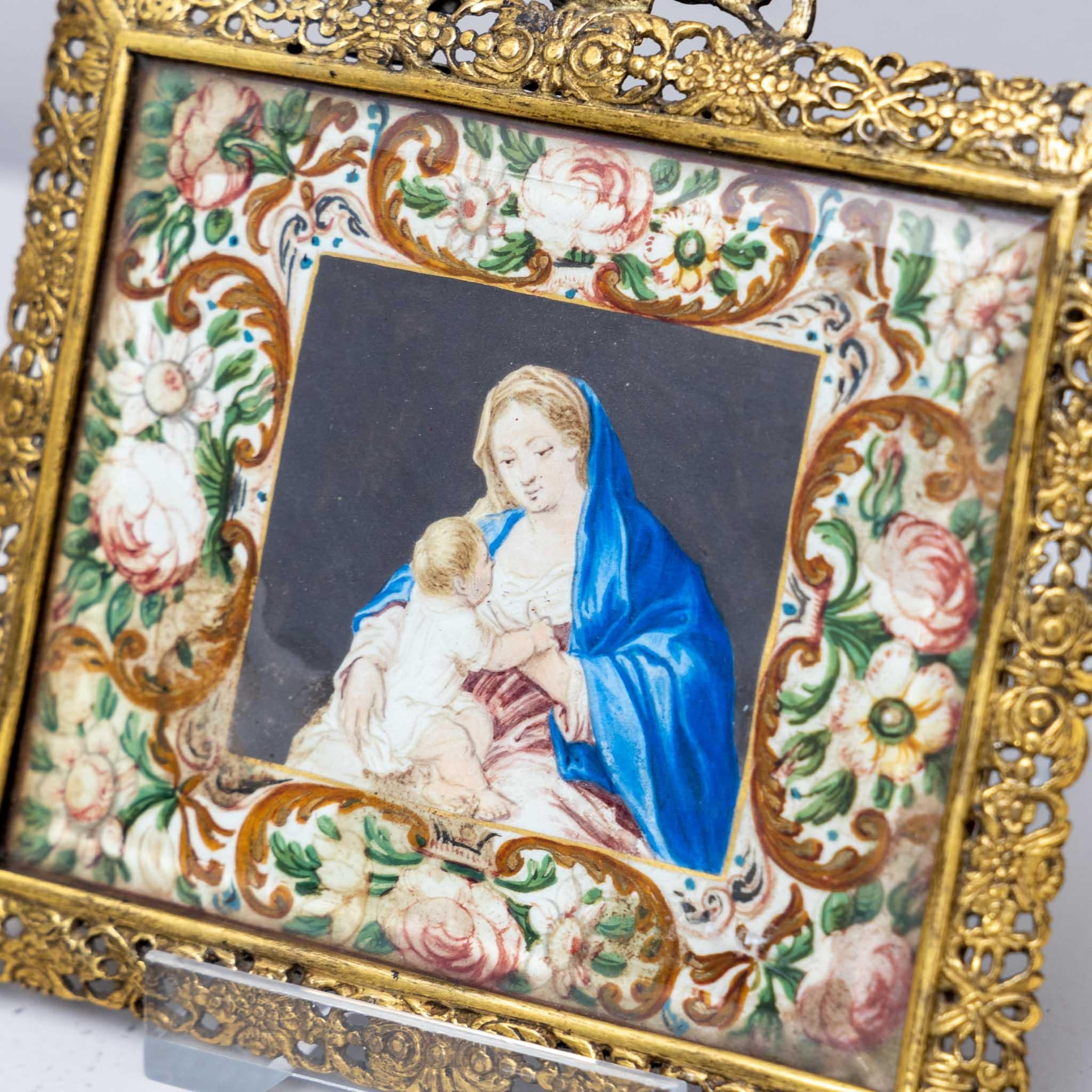 Baroque Depictions of the Virgin Mary, Brass Frame, France, Dated 1775