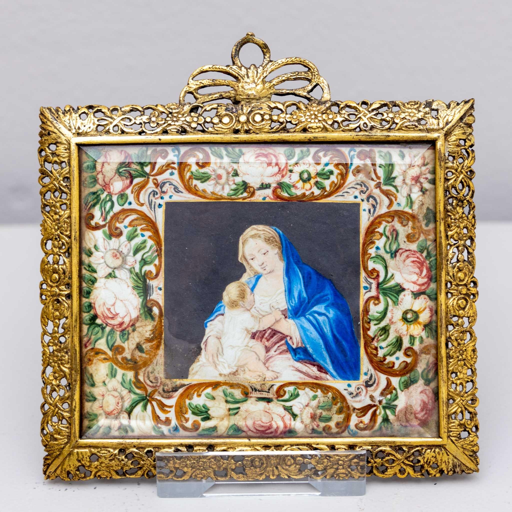 Depictions of the Virgin Mary, Brass Frame, France, Dated 1775 In Good Condition In Greding, DE