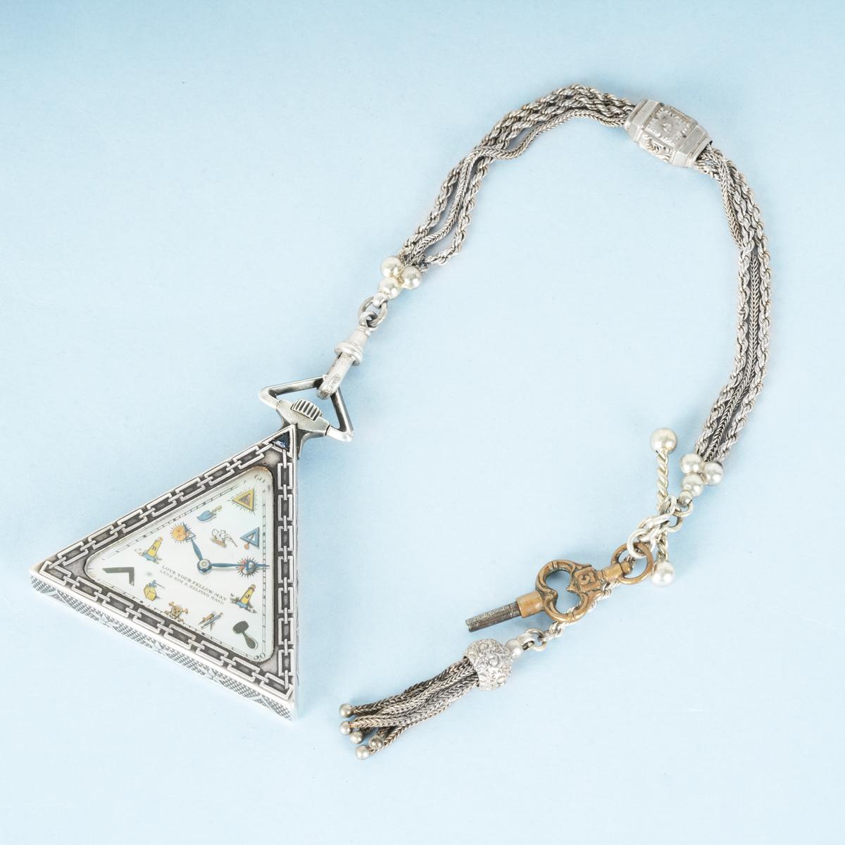 Depose R.U. A Rare Silver Triangular Masonic Pocket Watch C1920 For Sale 7