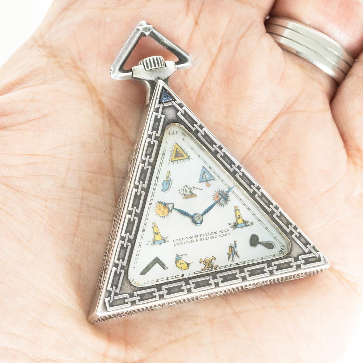 Depose R.U. A Rare Silver Triangular Masonic Pocket Watch C1920 For Sale 8