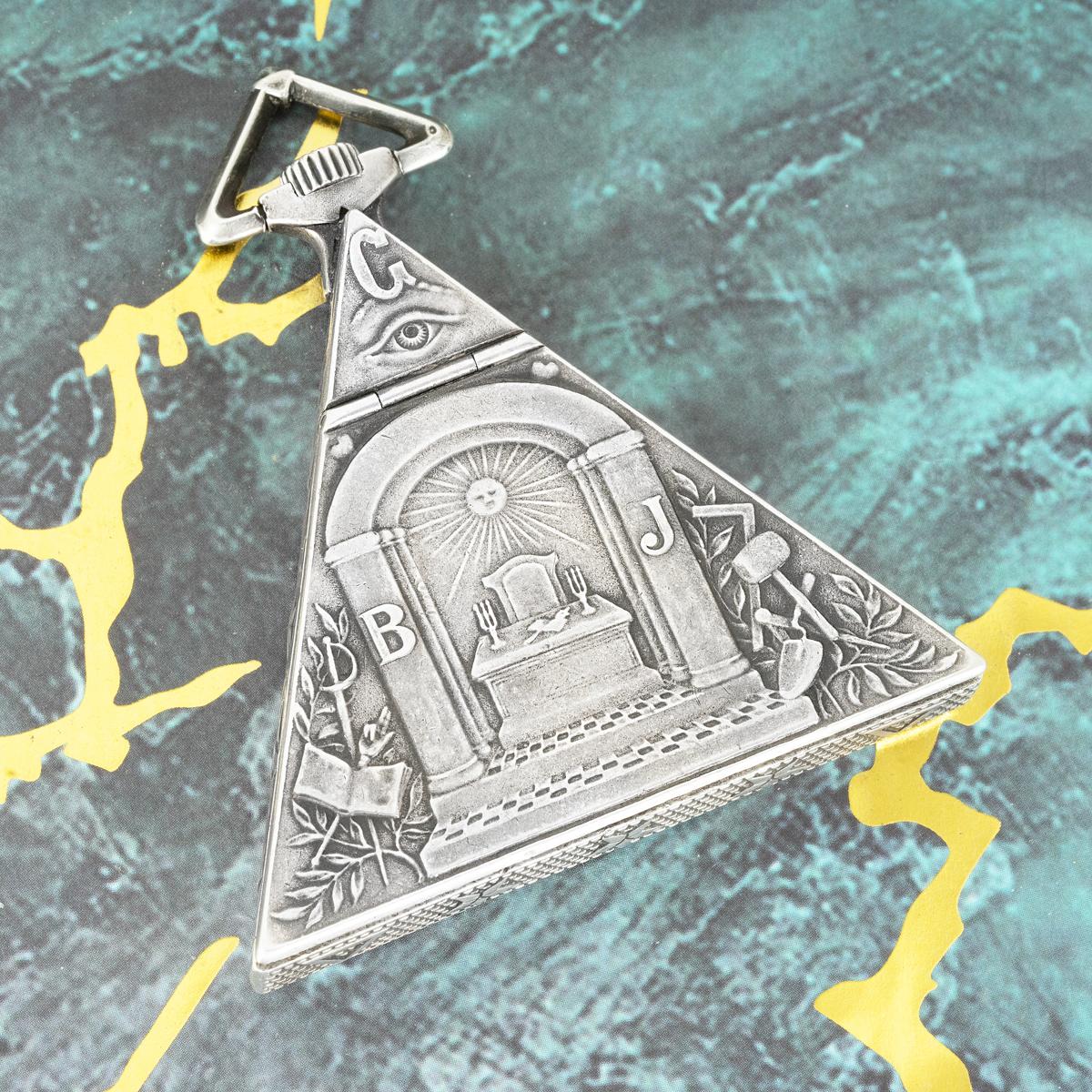 Art Deco Depose R.U. A Rare Silver Triangular Masonic Pocket Watch C1920 For Sale
