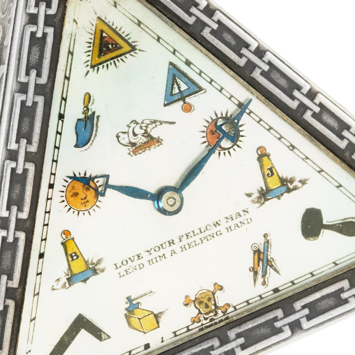 Depose R.U. A Rare Silver Triangular Masonic Pocket Watch C1920 In Good Condition For Sale In Mayfair, London, London