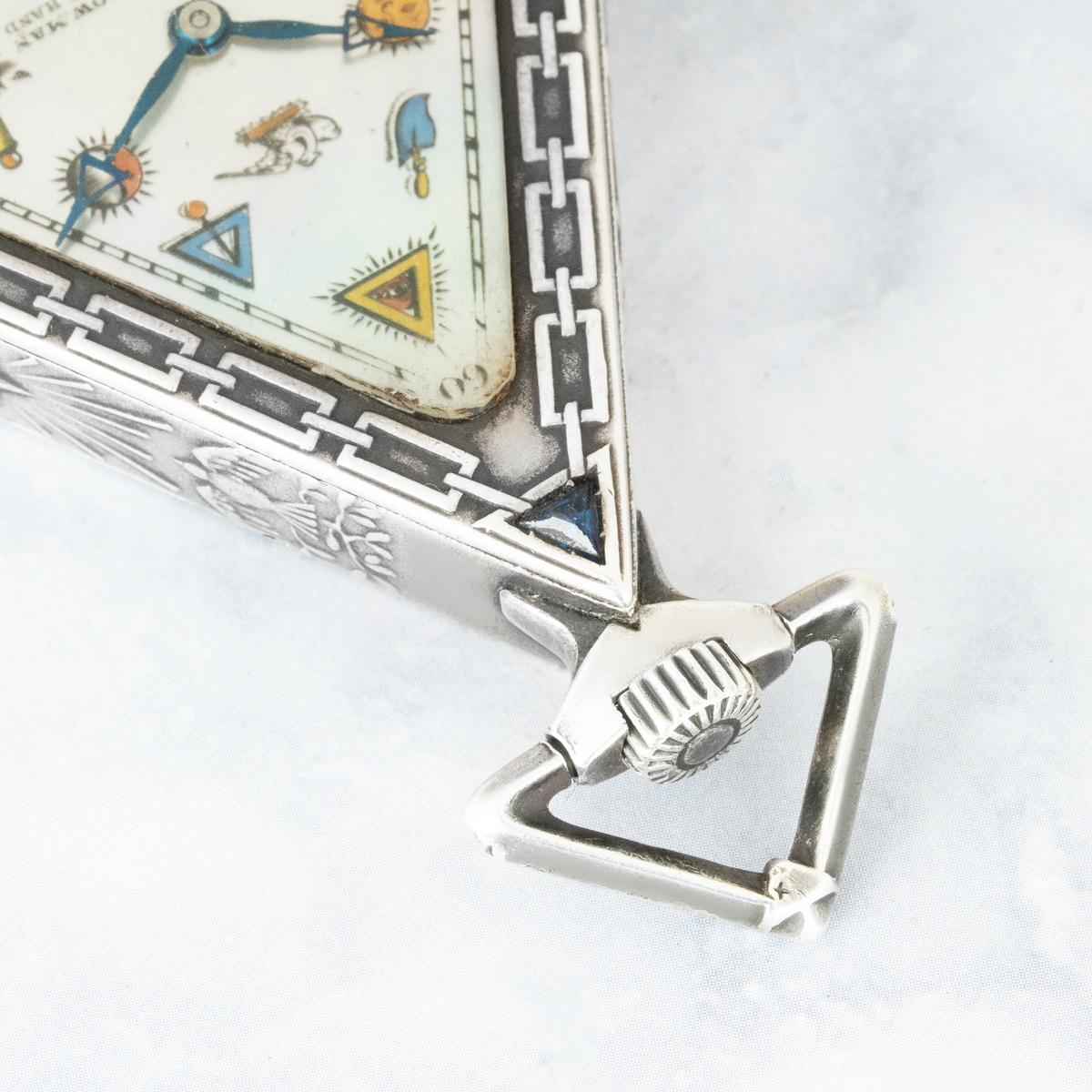 Women's or Men's Depose R.U. A Rare Silver Triangular Masonic Pocket Watch C1920 For Sale