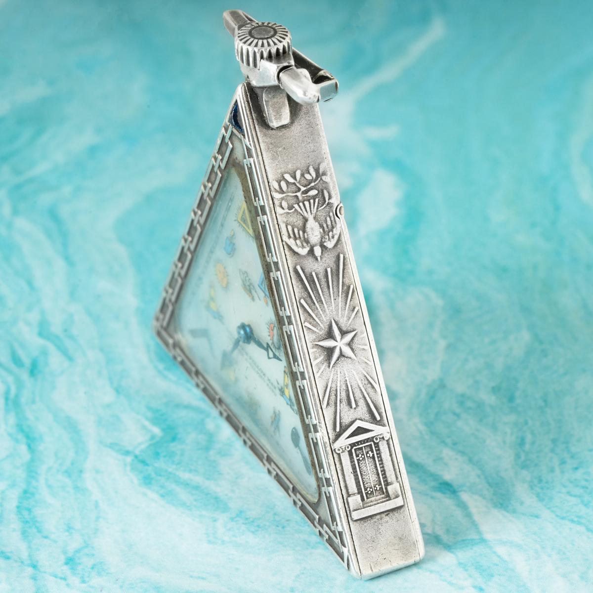 Depose R.U. A Rare Silver Triangular Masonic Pocket Watch C1920 For Sale 1