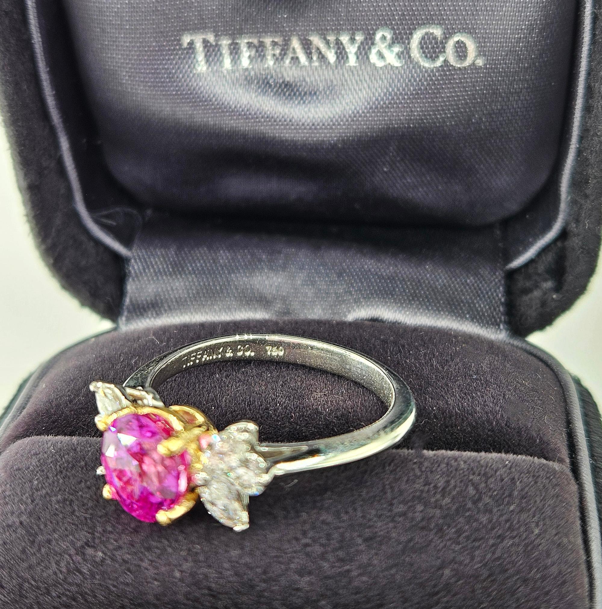 Cushion Cut Deposit 1/3 for GIA Vintage TIFFANY & Co Pink Sapphire Diamond Platinum Ring