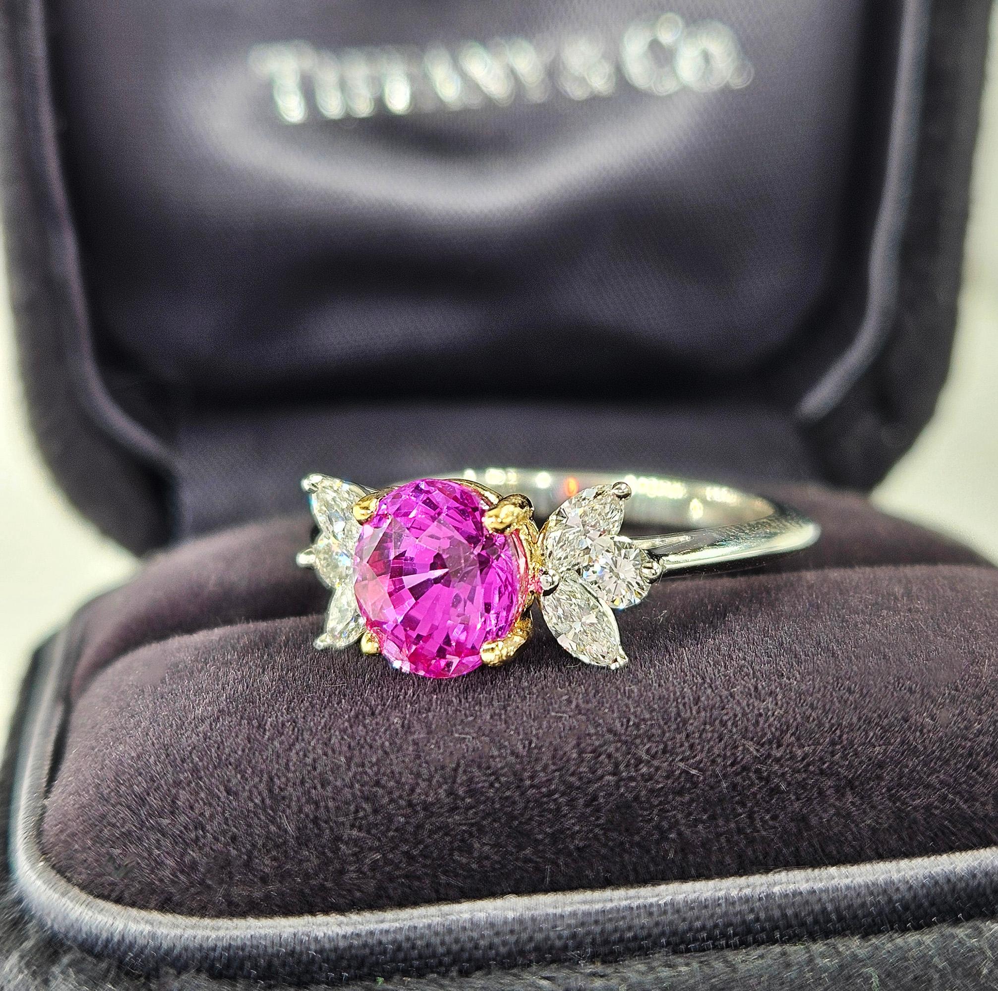 Women's Deposit 1/3 for GIA Vintage TIFFANY & Co Pink Sapphire Diamond Platinum Ring