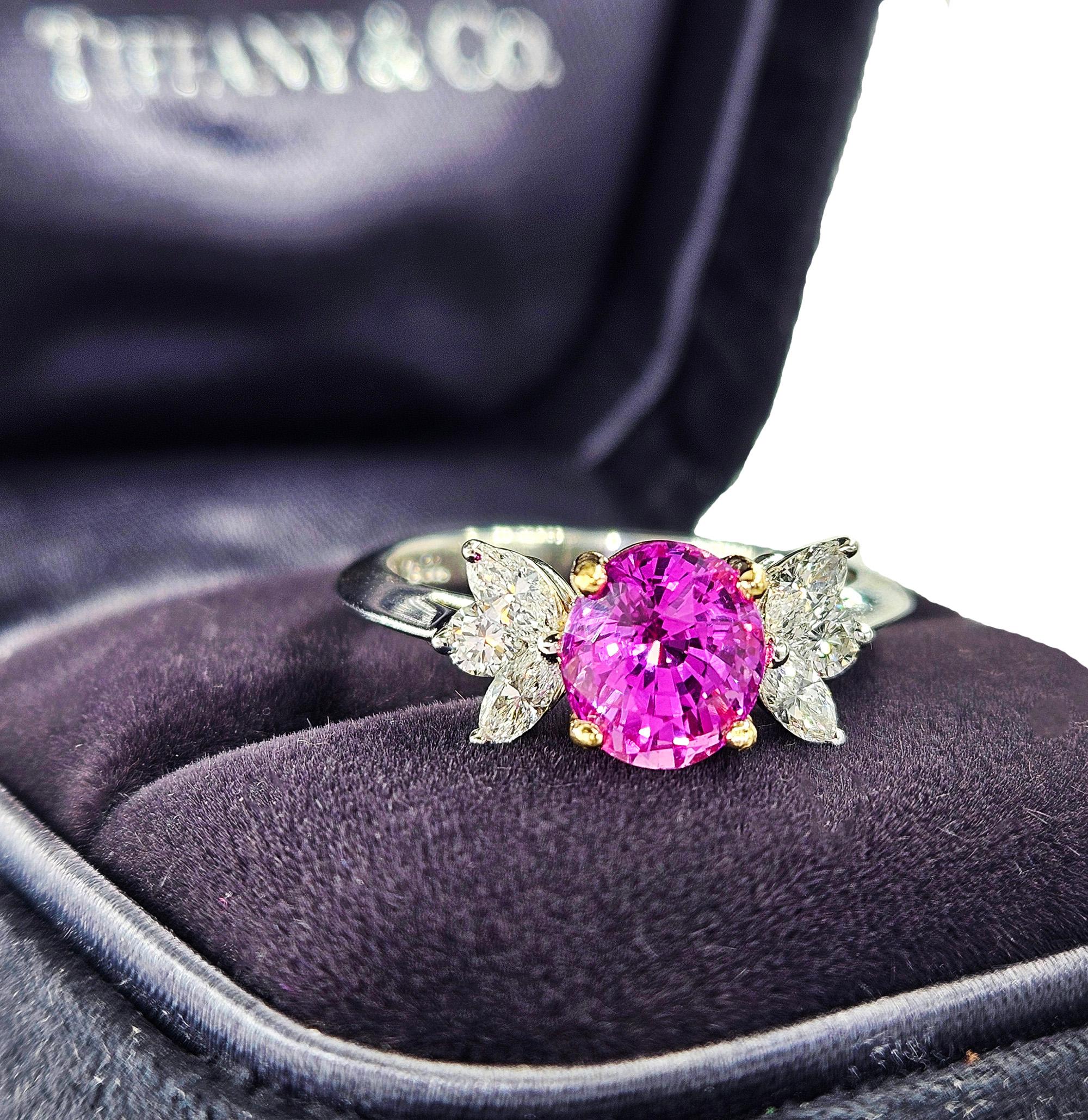 Deposit 1/3 for GIA Vintage TIFFANY & Co Pink Sapphire Diamond Platinum Ring 1