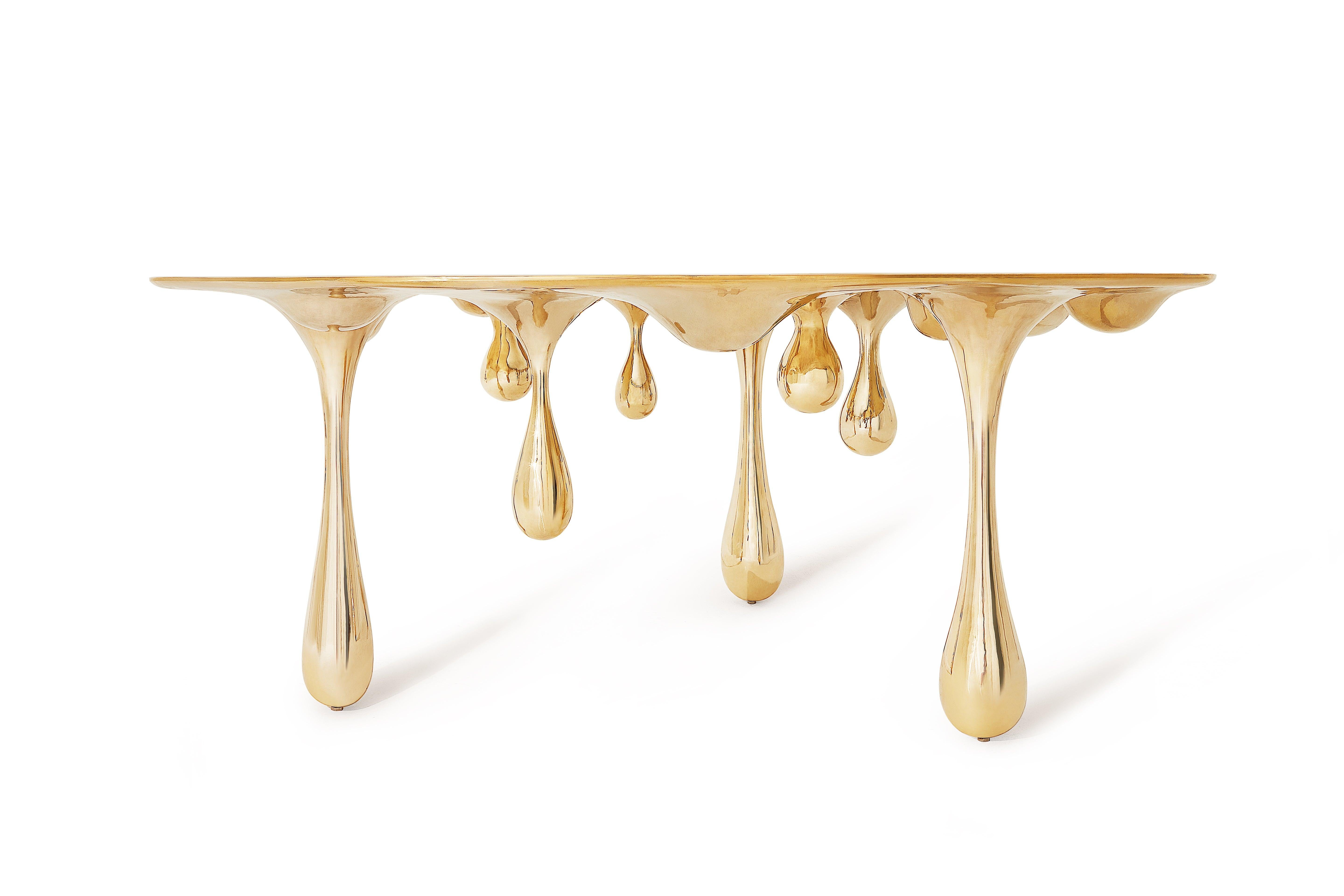 Deposit 2 Melting Dining Table Round Polished Brass Table by Zhipeng Tan In New Condition For Sale In Beverly Hills, CA