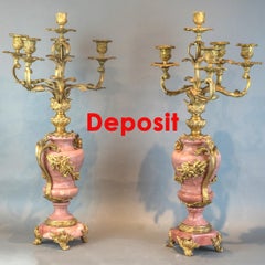 Deposit for Fine Pair of Louis XV-Style Gilt Bronze and Pink Marble Candelabras