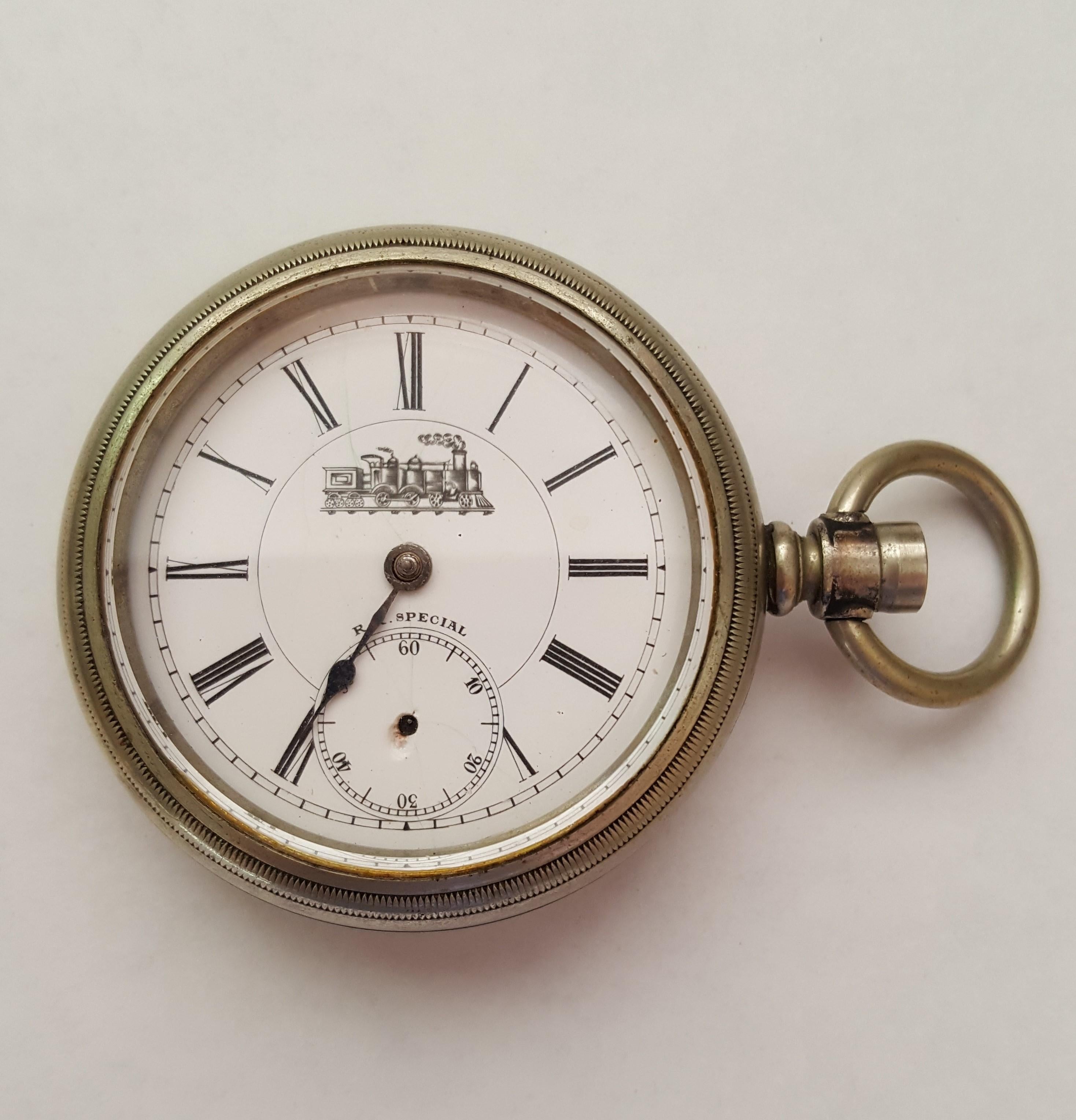 Women's or Men's Vintage Silver RR Special Pocket Watch, Chronograph