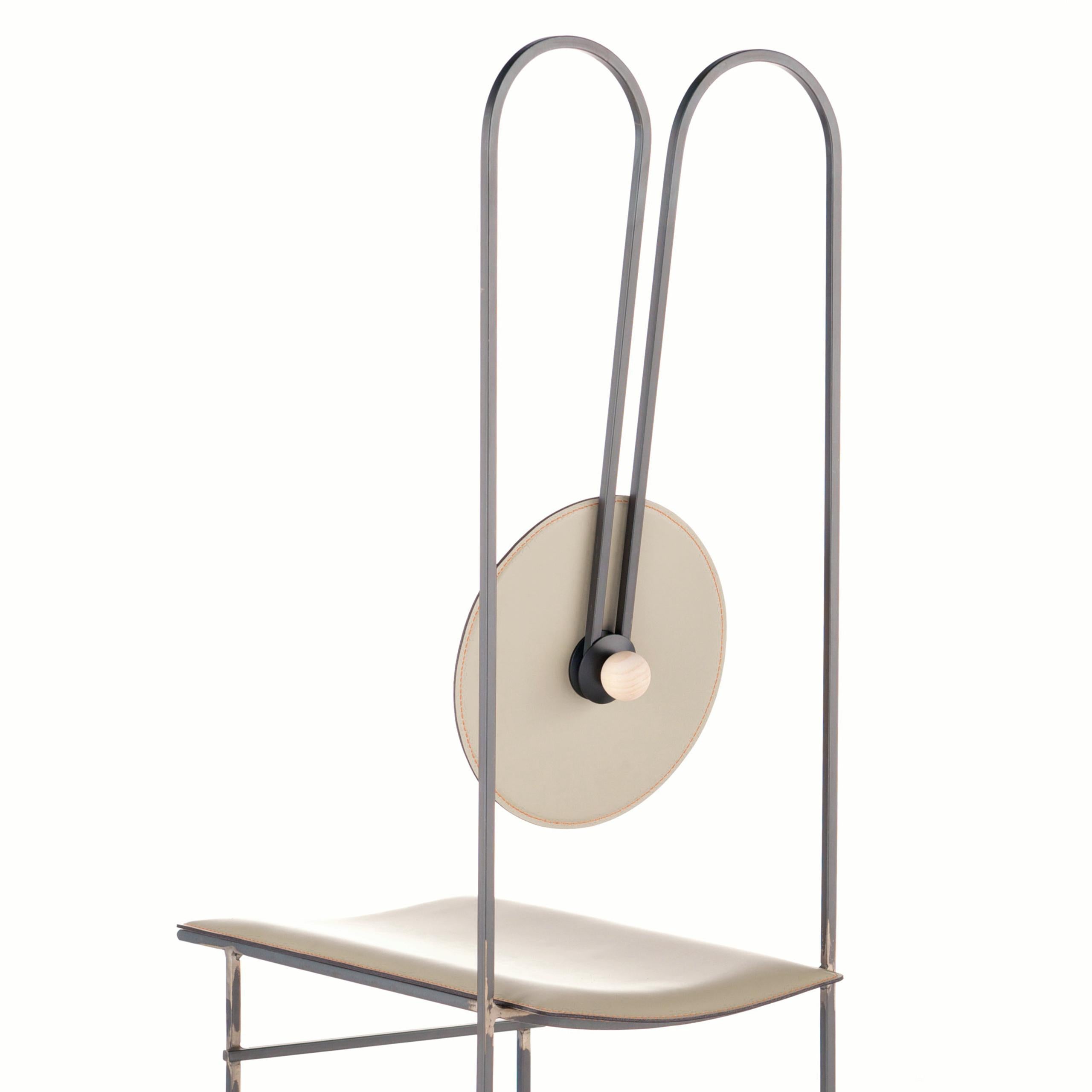 Modern dePostura Dining Chair, Off-White Leather and Iron Frame by Mario Milana For Sale