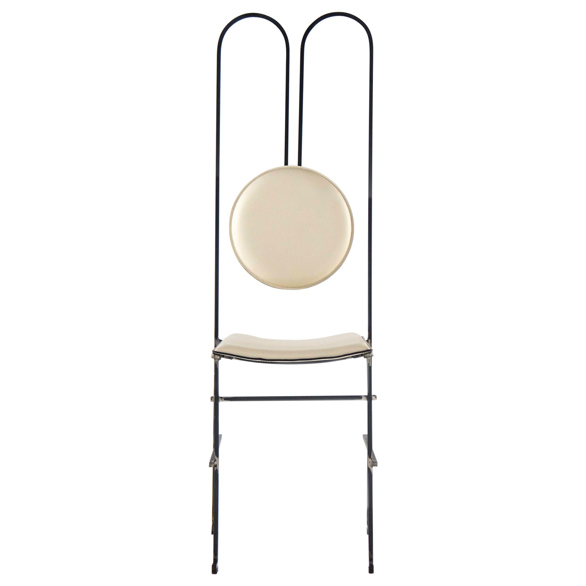 dePostura Dining Chair, Off-White Leather and Iron Frame by Mario Milana