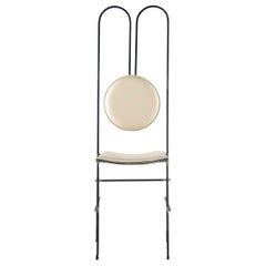 dePostura Dining Chair, Off-White Leather and Iron Frame by Mario Milana