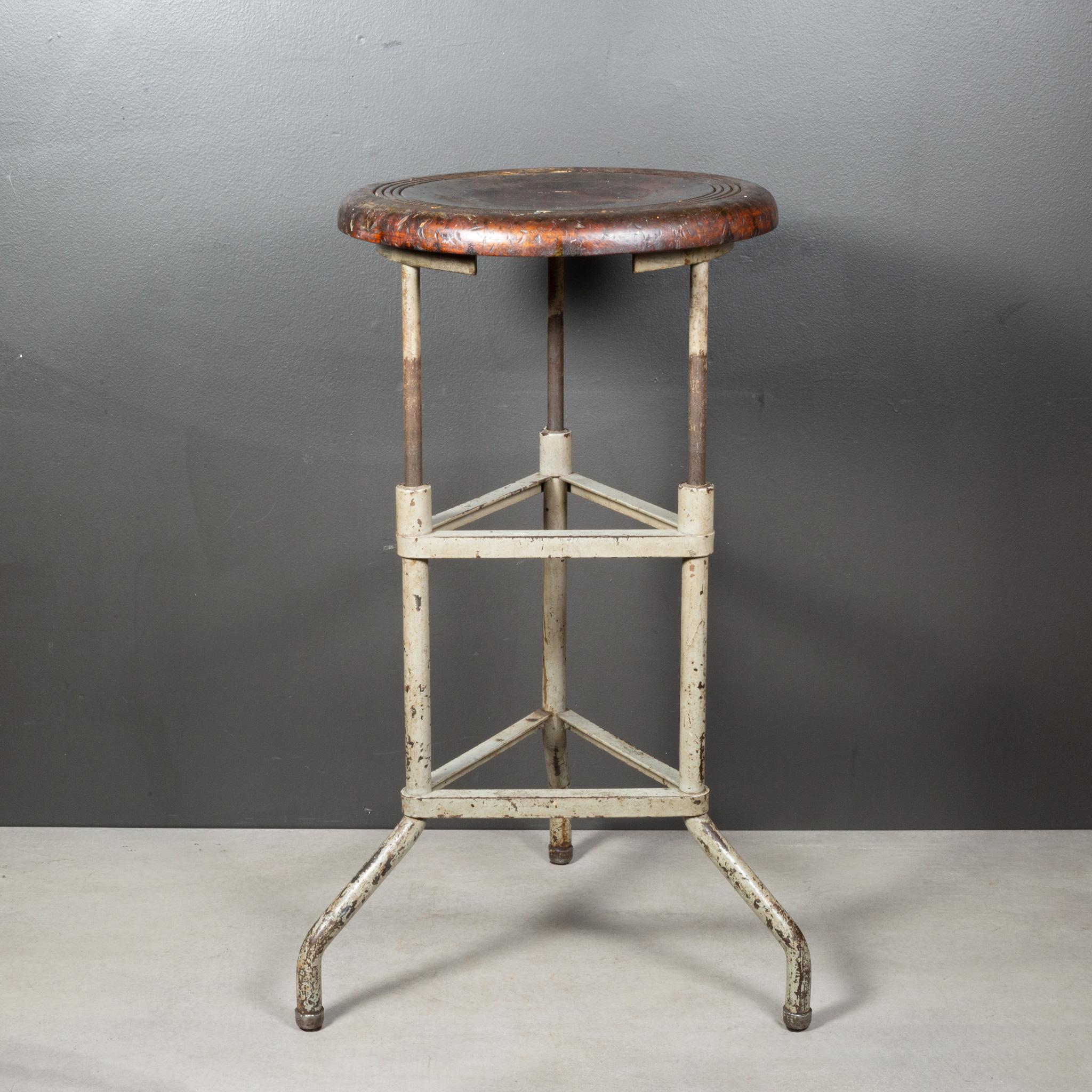 Depression Era Adjustable Machinist Stool with Maple Seat c.1930-1940 In Good Condition For Sale In San Francisco, CA