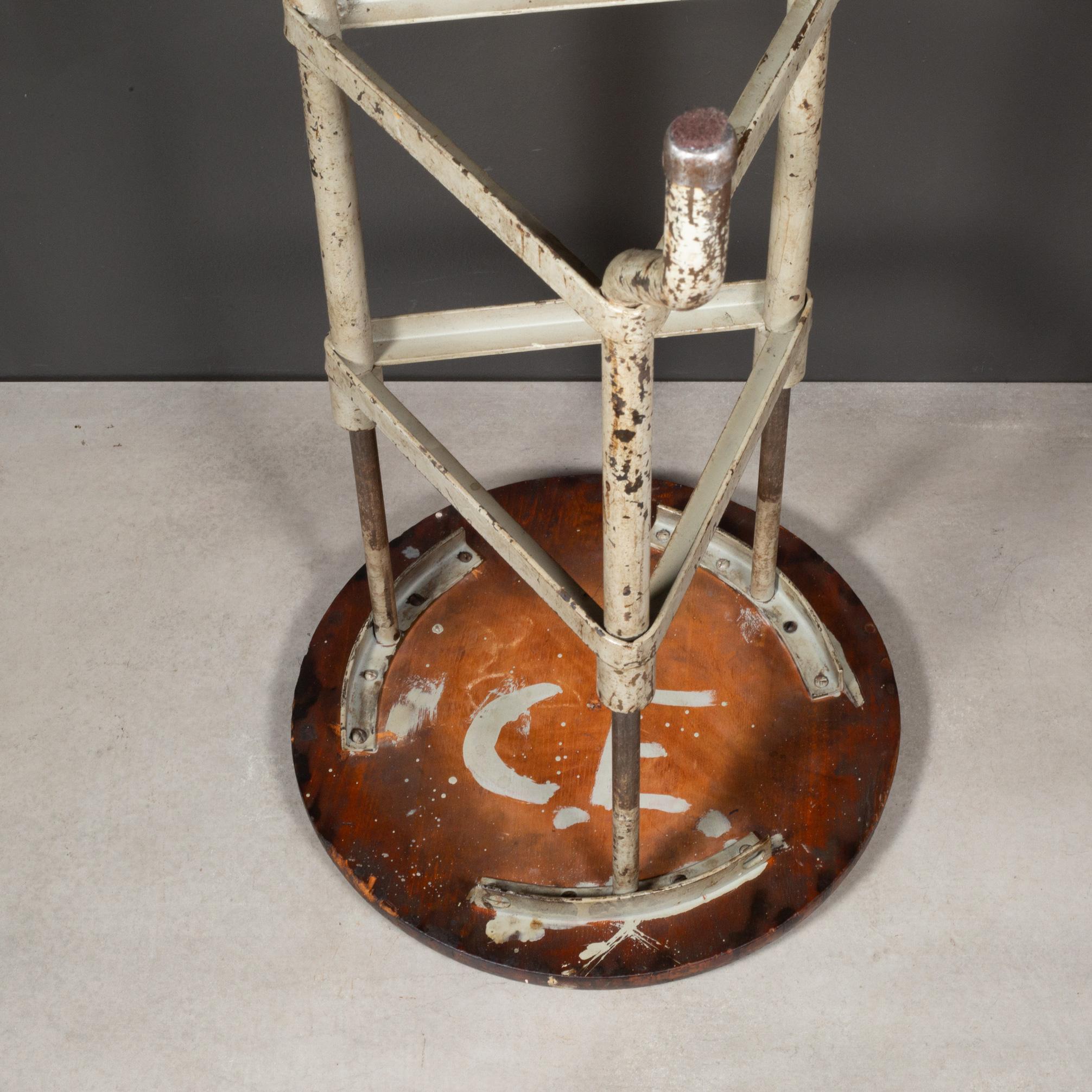 Depression Era Adjustable Machinist Stool with Maple Seat c.1930-1940 For Sale 1