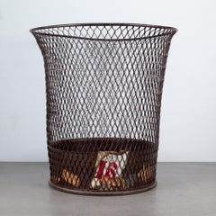 Depression Era Expanded Metal Mesh Waste Basket, C.1930