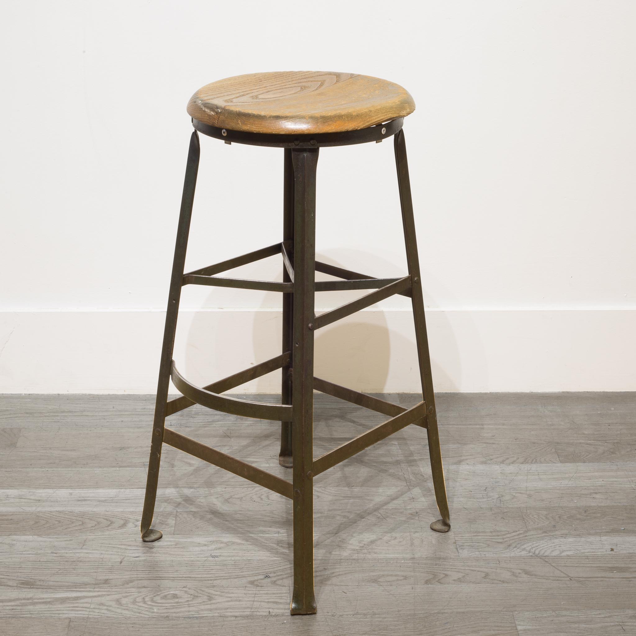 About

This is an antique machine shop stool with wooden maple seat and pressed steel frame with footrest. This stool has retained much of its original finish and is sturdy and structurally sound.

Creator: Unknown.
Date of manufacture: circa