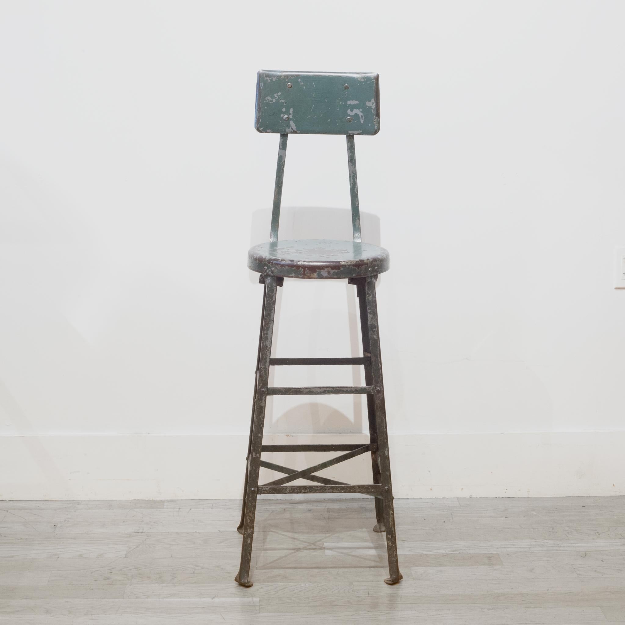 Depression Era Pressed and Folded Steel Factory Stool c.1930 In Good Condition In San Francisco, CA