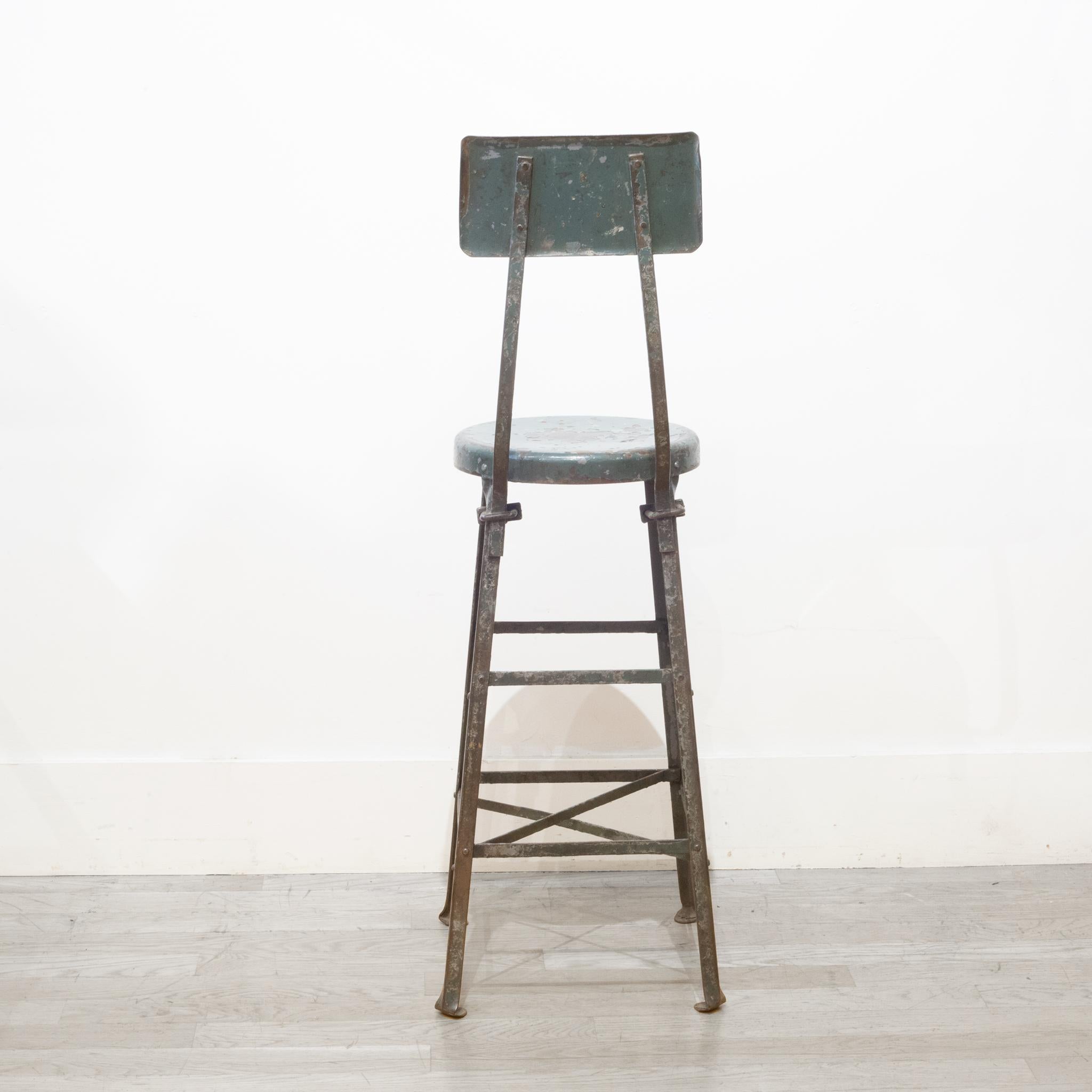 Depression Era Pressed and Folded Steel Factory Stool c.1930 1