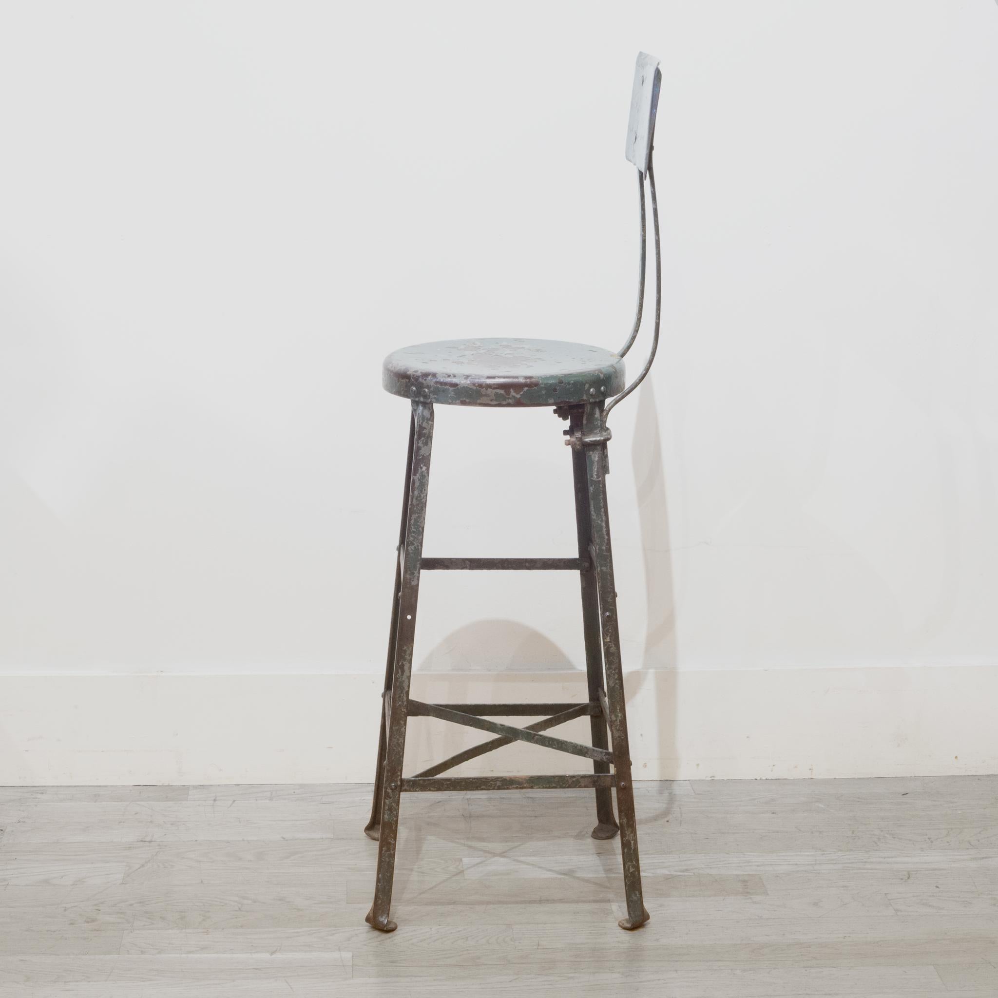 Depression Era Pressed and Folded Steel Factory Stool c.1930 2