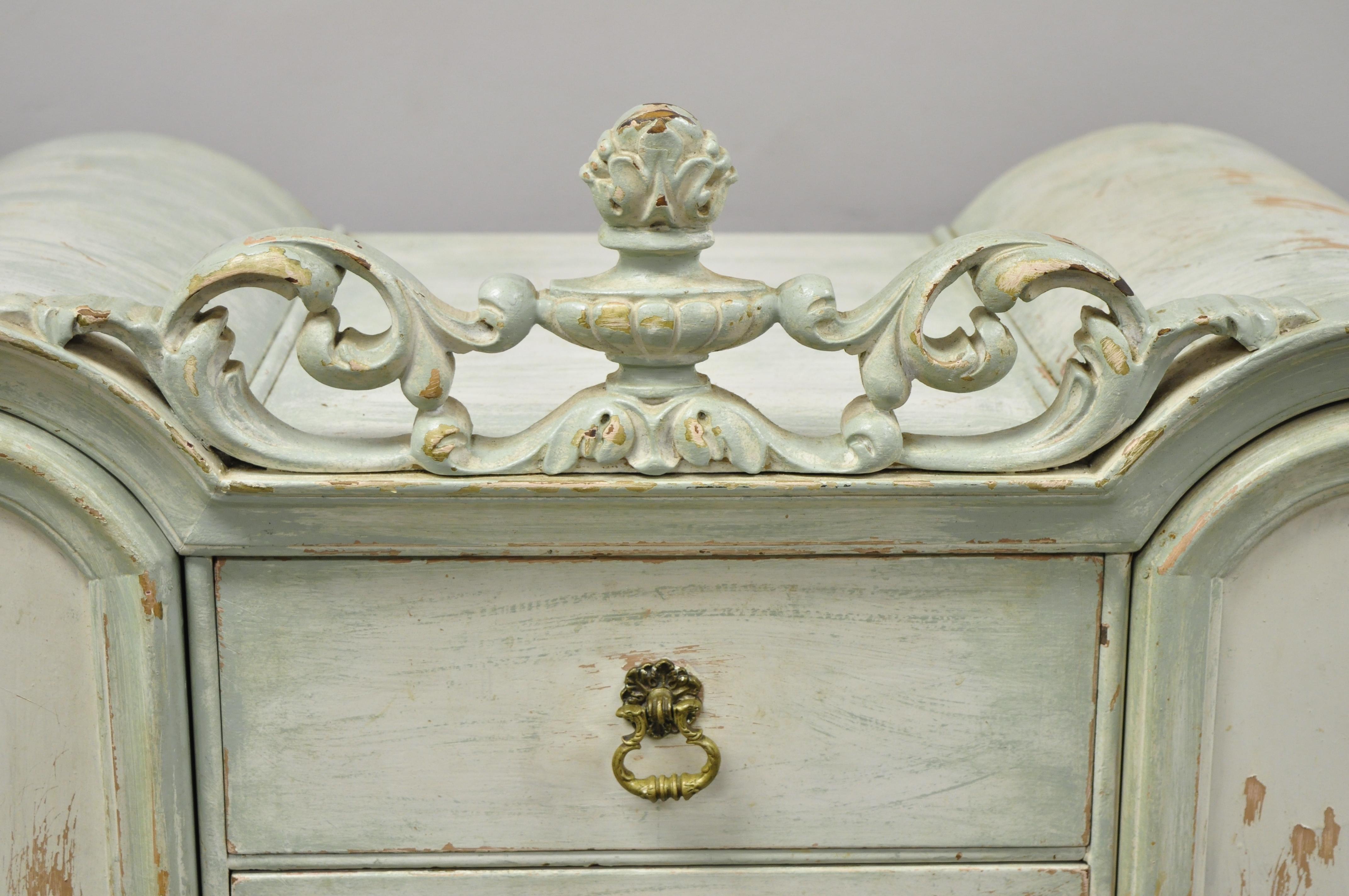 North American Depression Renaissance Bonnet Top Blue White Distress Painted Dresser Armoire