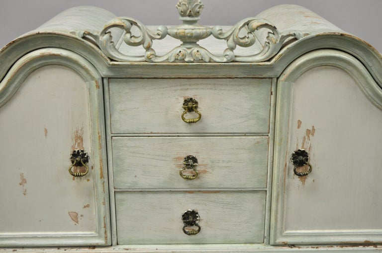 Depression Renaissance Top Blue White Distress Painted Dresser