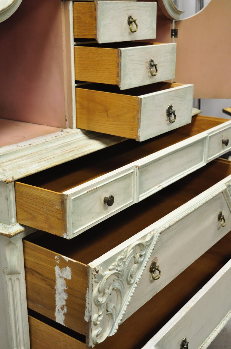 Depression Renaissance Top Blue White Distress Painted Dresser