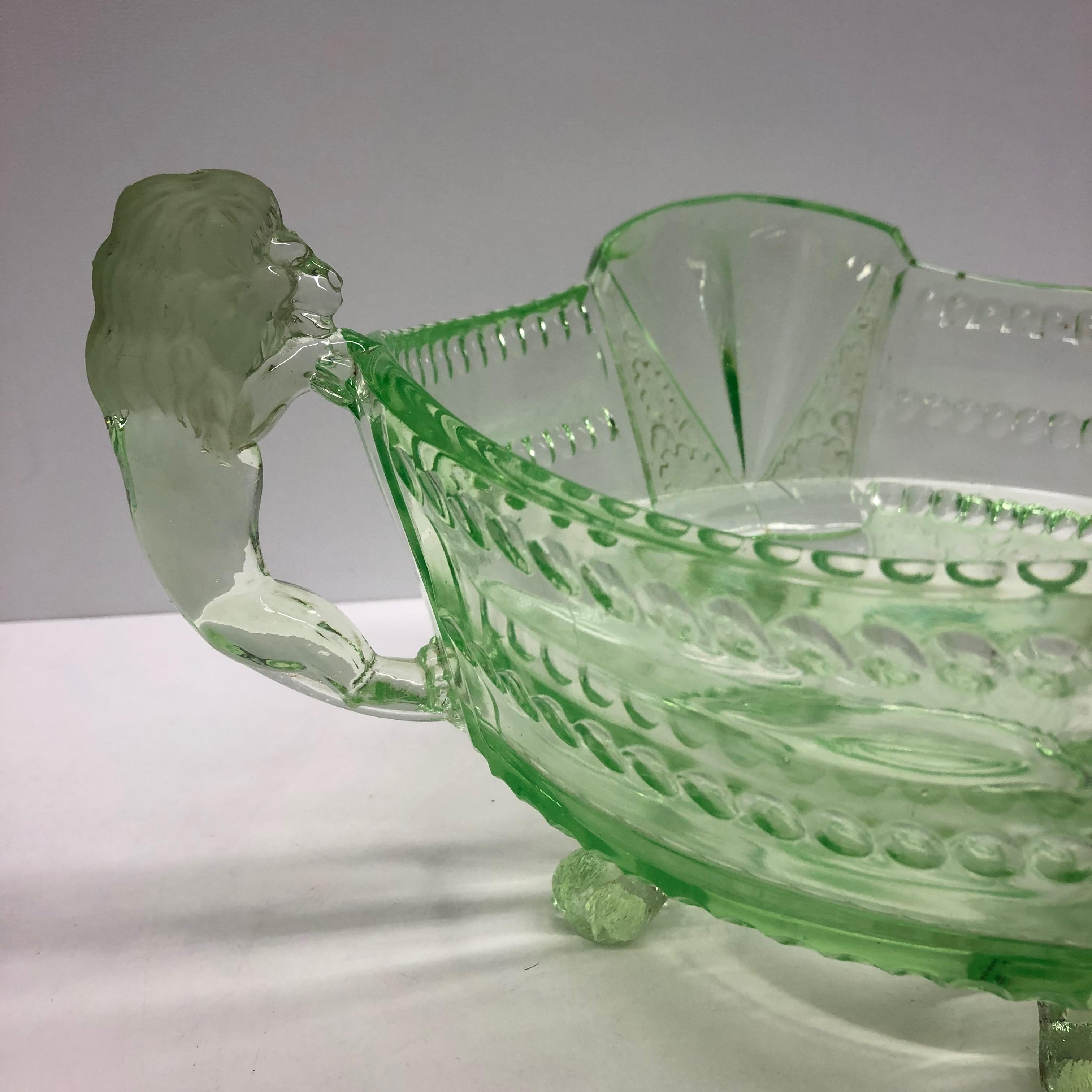 Depression Vaseline Glass Bowl Catchall Antique German, 1910s 1