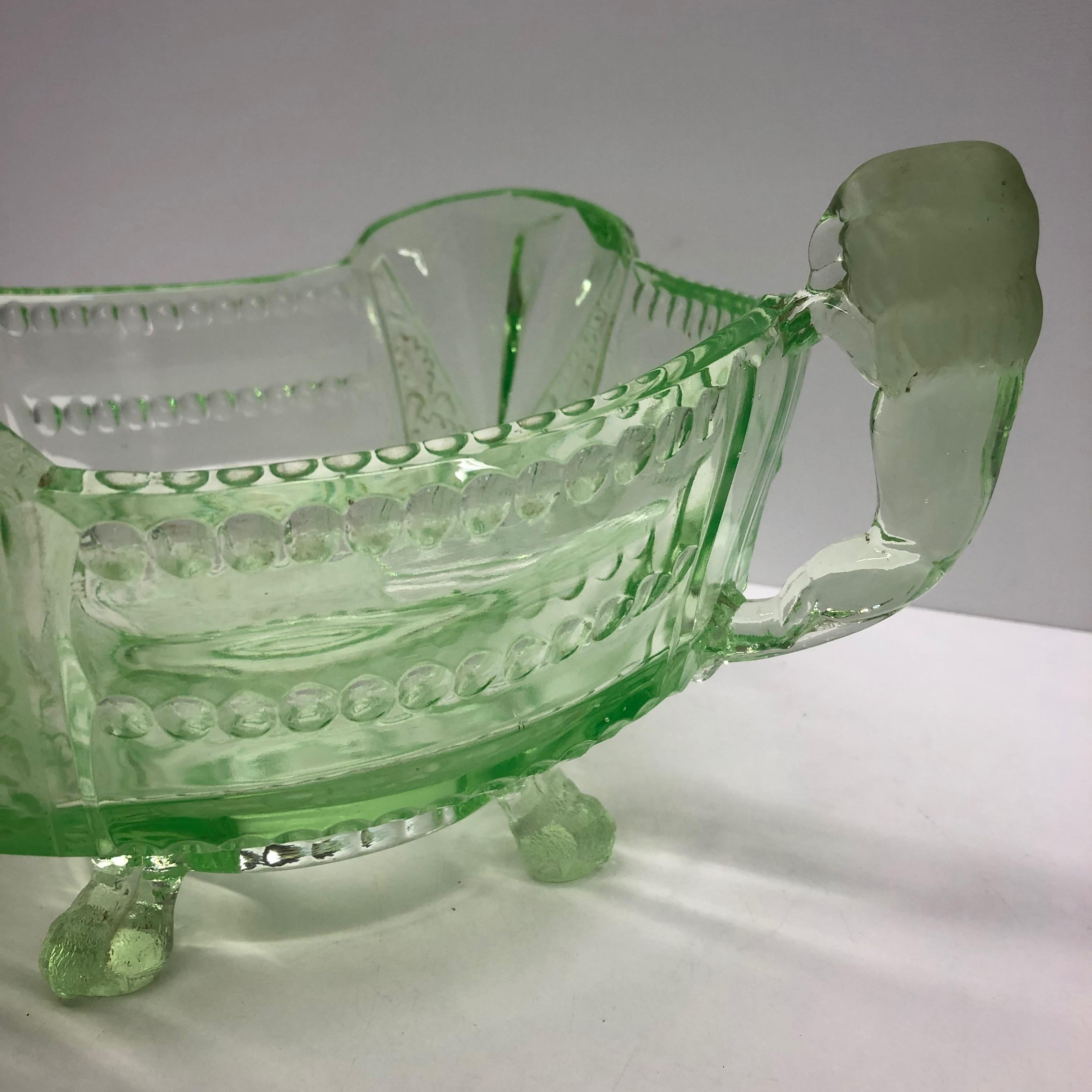 Depression Vaseline Glass Bowl Catchall Antique German, 1910s 2