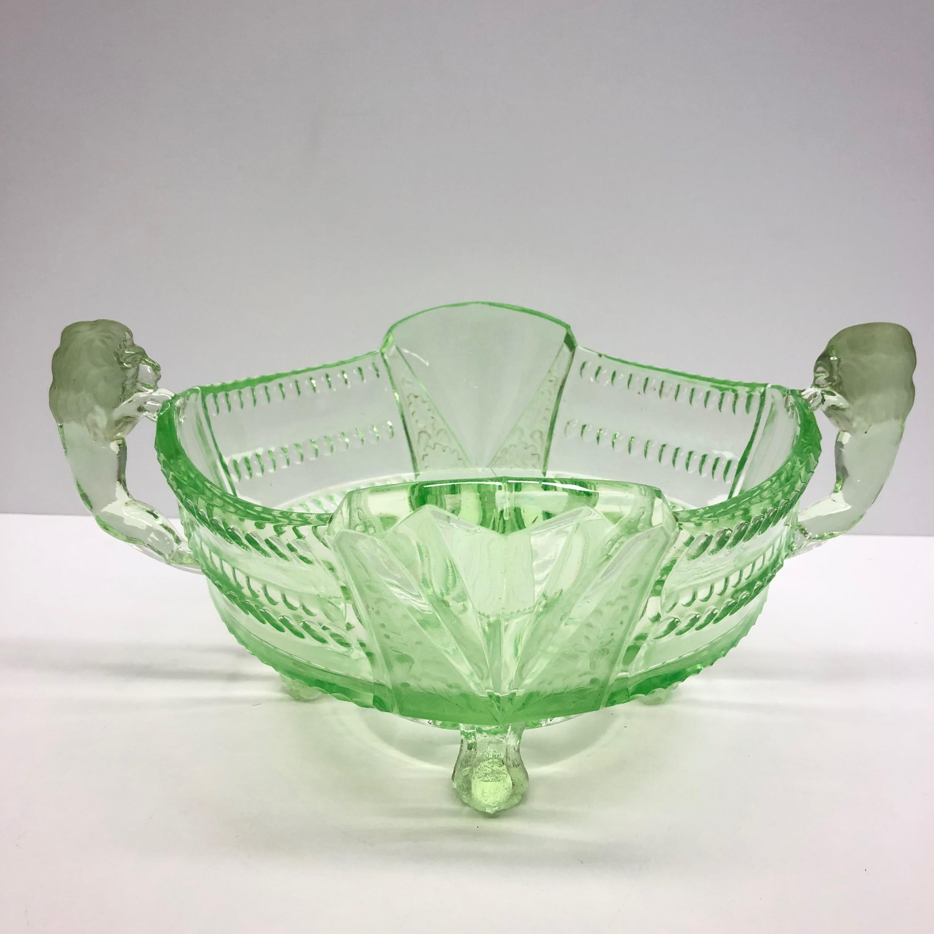 Early 20th Century Depression Vaseline Glass Bowl Catchall Antique German, 1910s