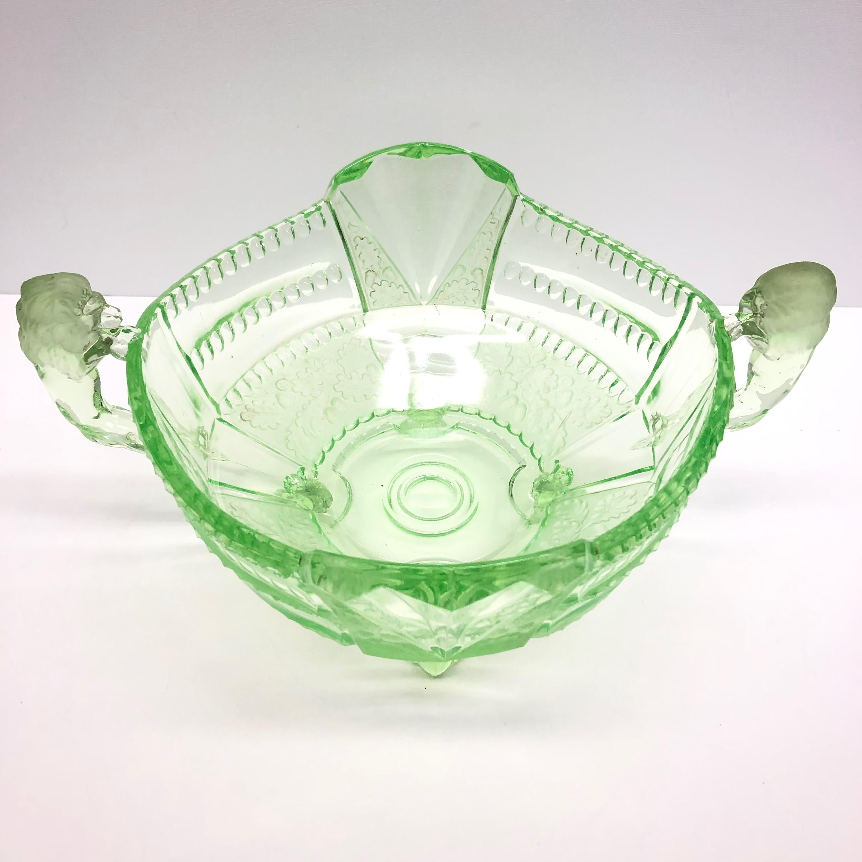 Art Glass Depression Vaseline Glass Bowl Catchall Antique German, 1910s