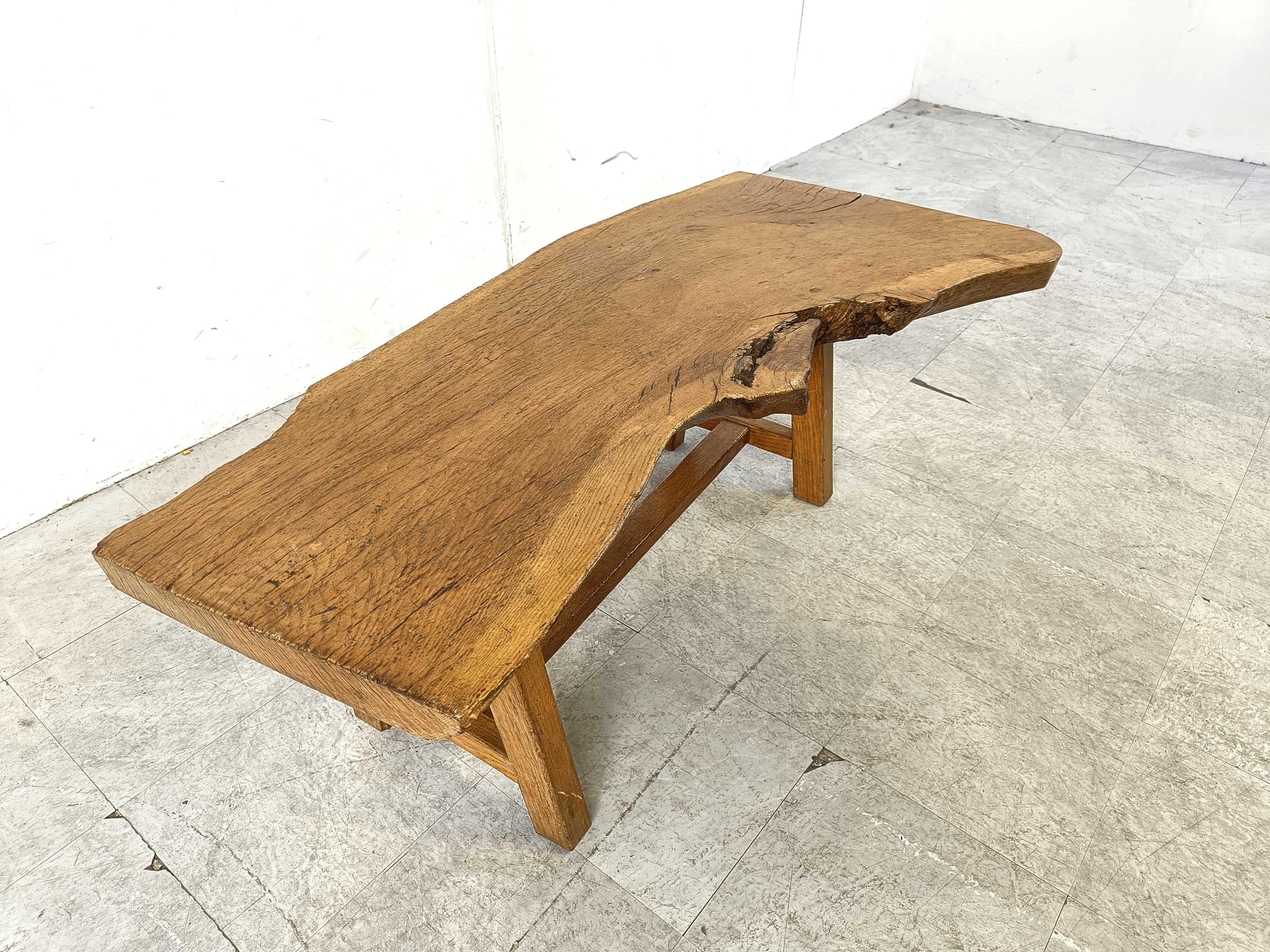 Depth: Vintage wooden brutalist coffee table, 1960s For Sale 3