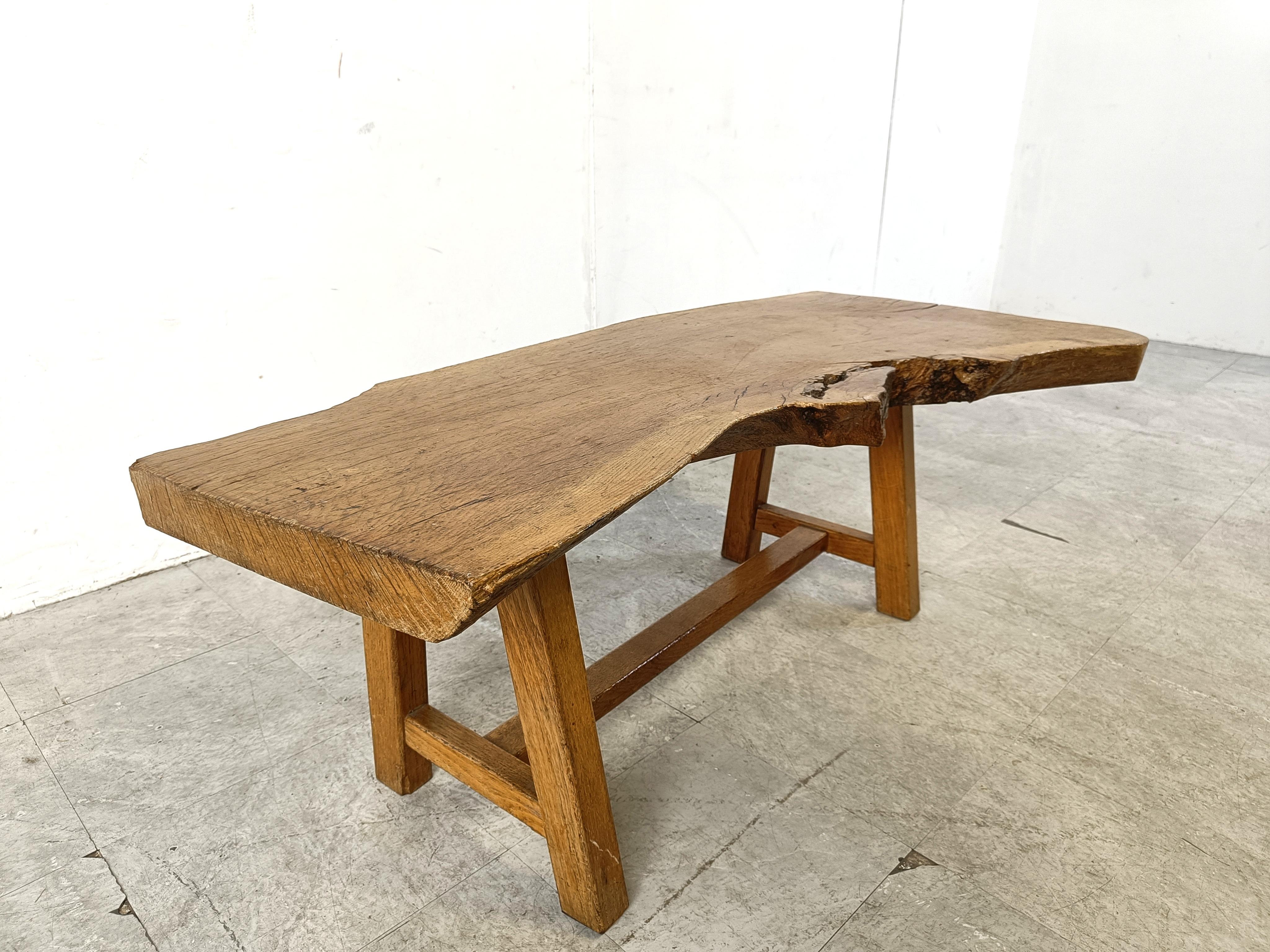 Depth: Vintage wooden brutalist coffee table, 1960s For Sale 4
