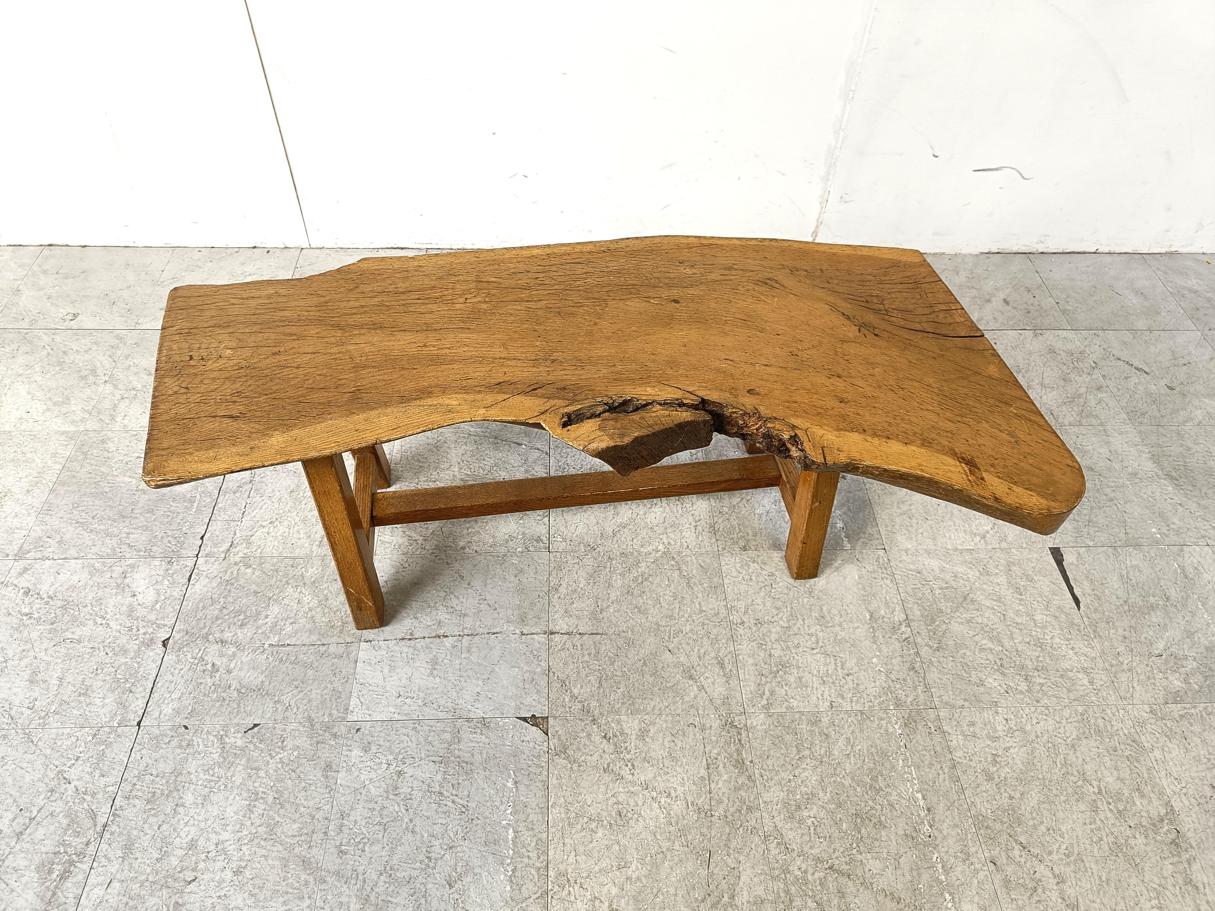 Brutalist Depth: Vintage wooden brutalist coffee table, 1960s For Sale
