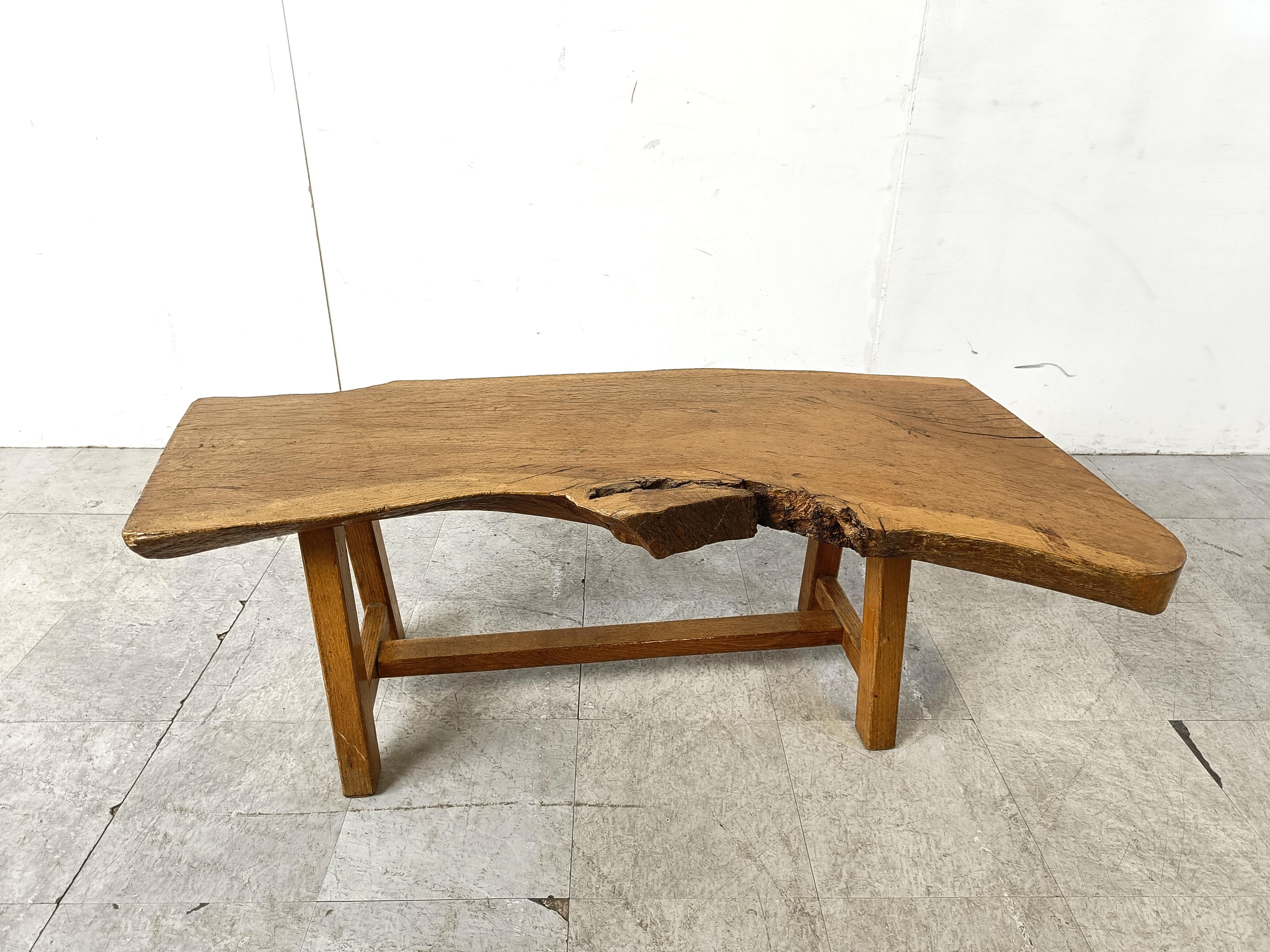 Belgian Depth: Vintage wooden brutalist coffee table, 1960s For Sale