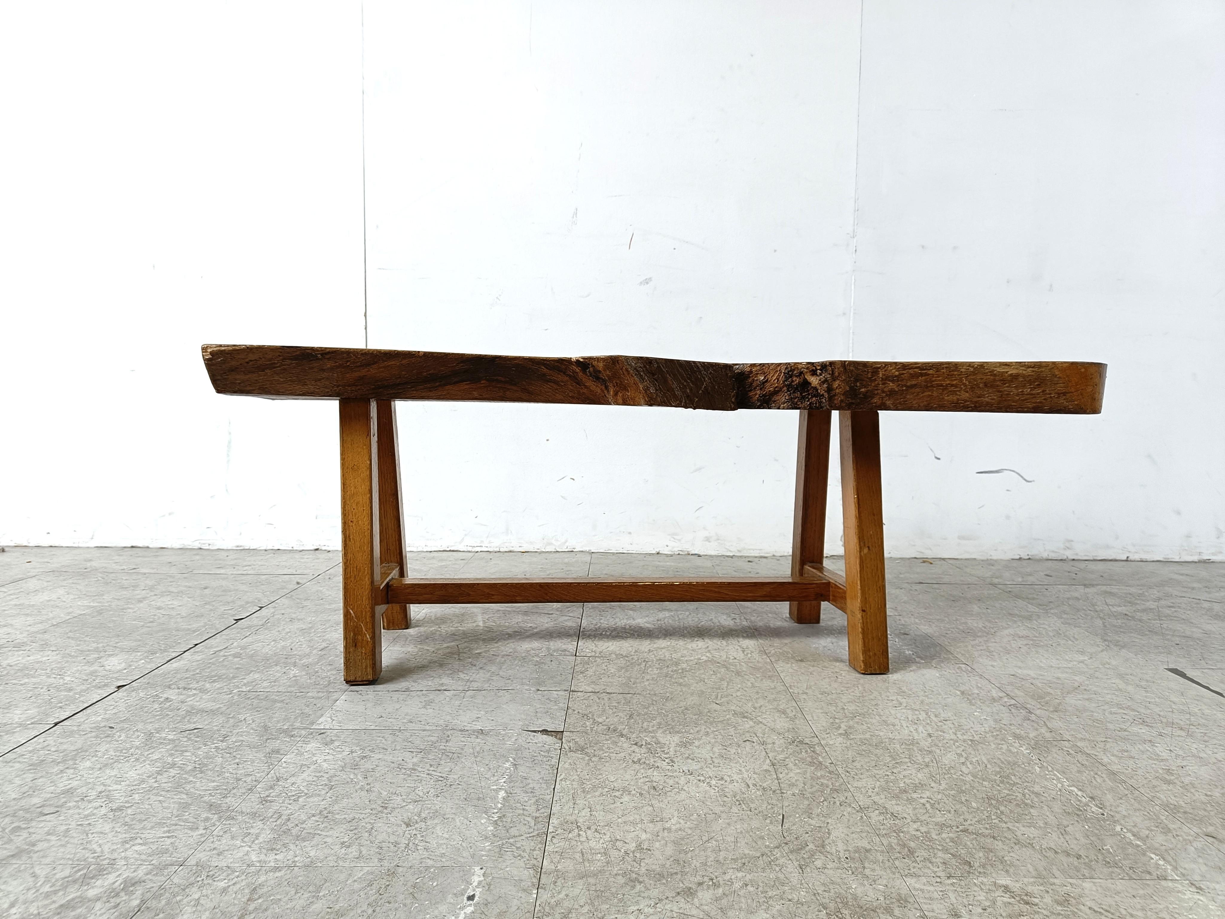Mid-20th Century Depth: Vintage wooden brutalist coffee table, 1960s For Sale