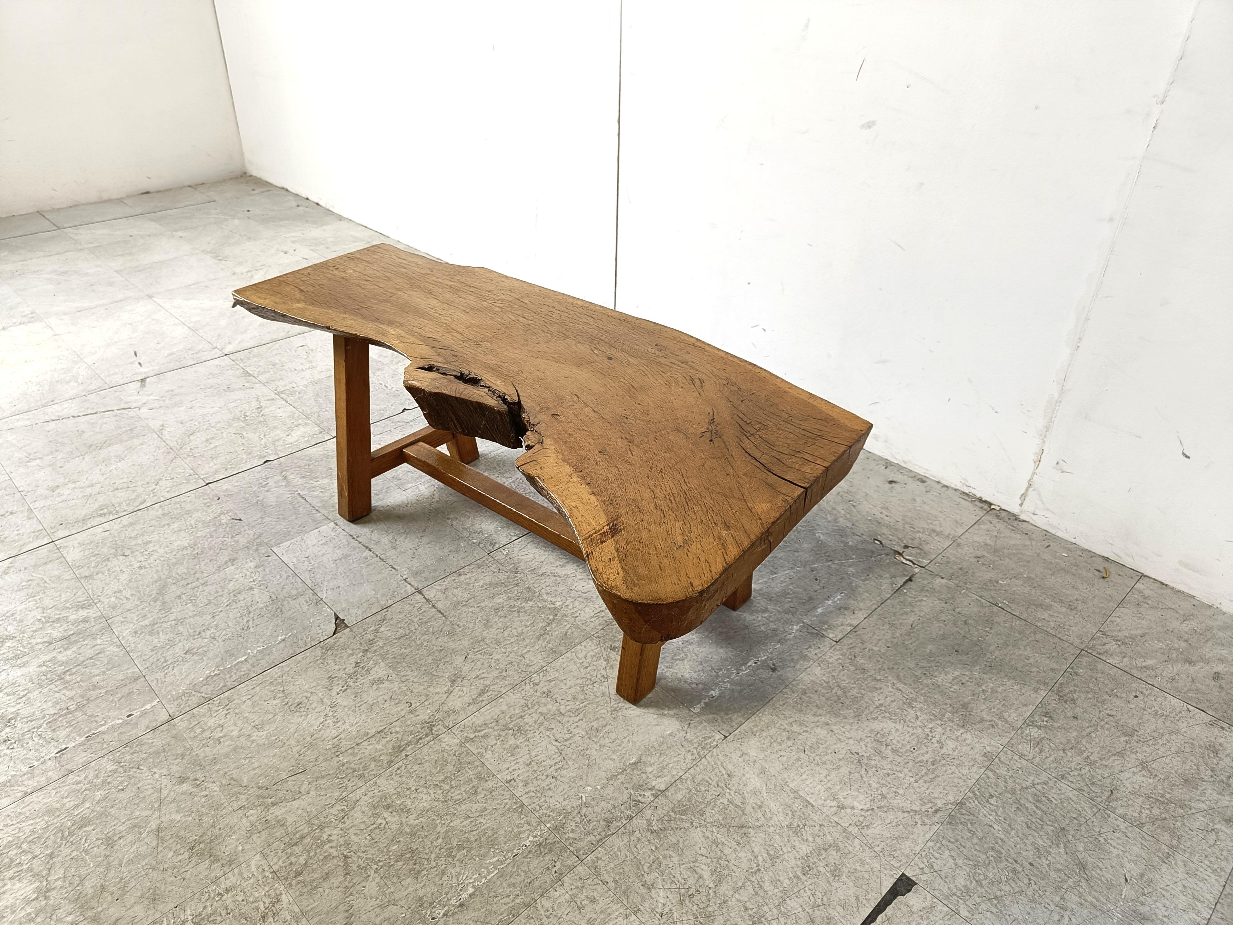 Wood Depth: Vintage wooden brutalist coffee table, 1960s For Sale