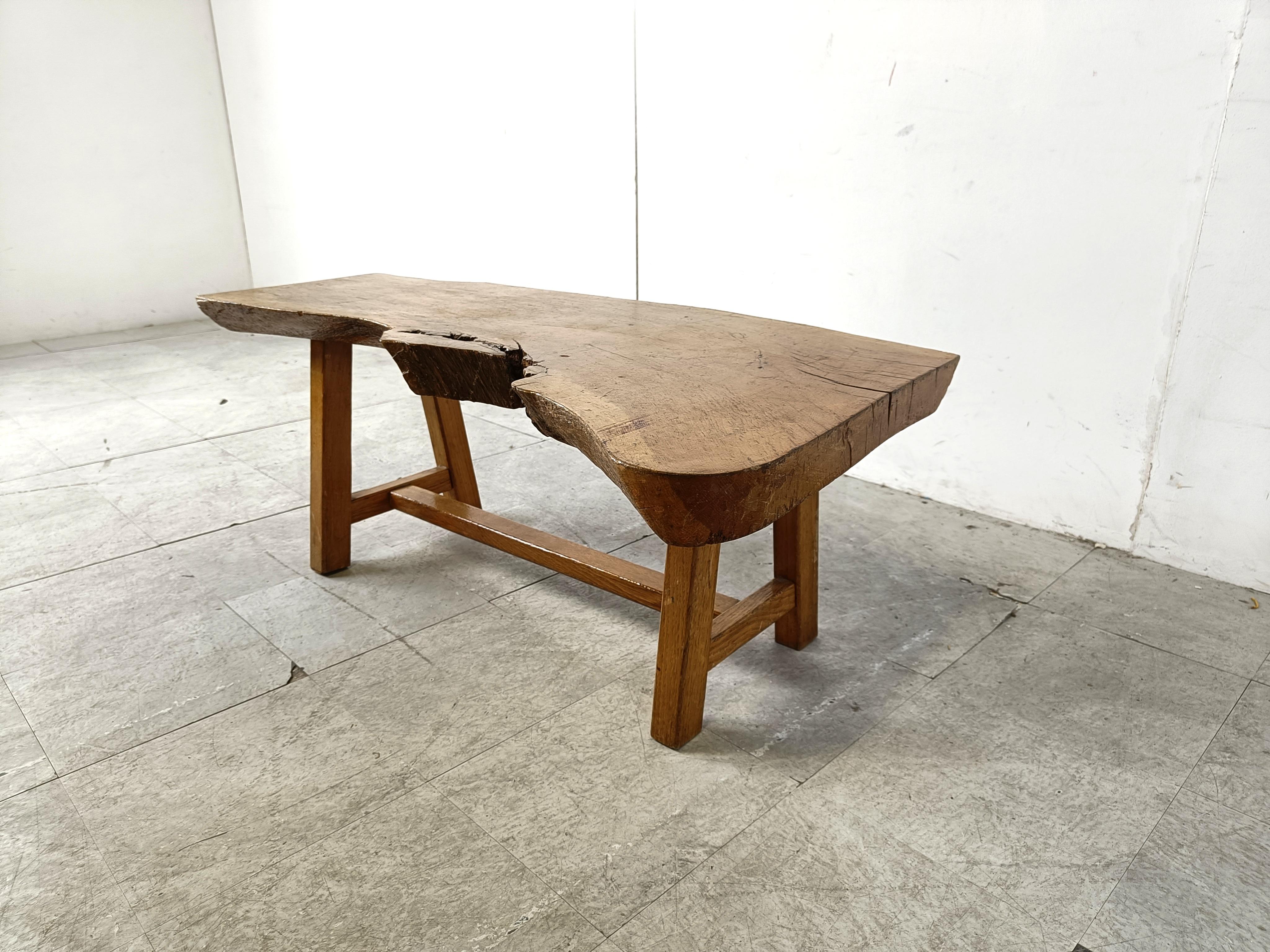 Depth: Vintage wooden brutalist coffee table, 1960s For Sale 1
