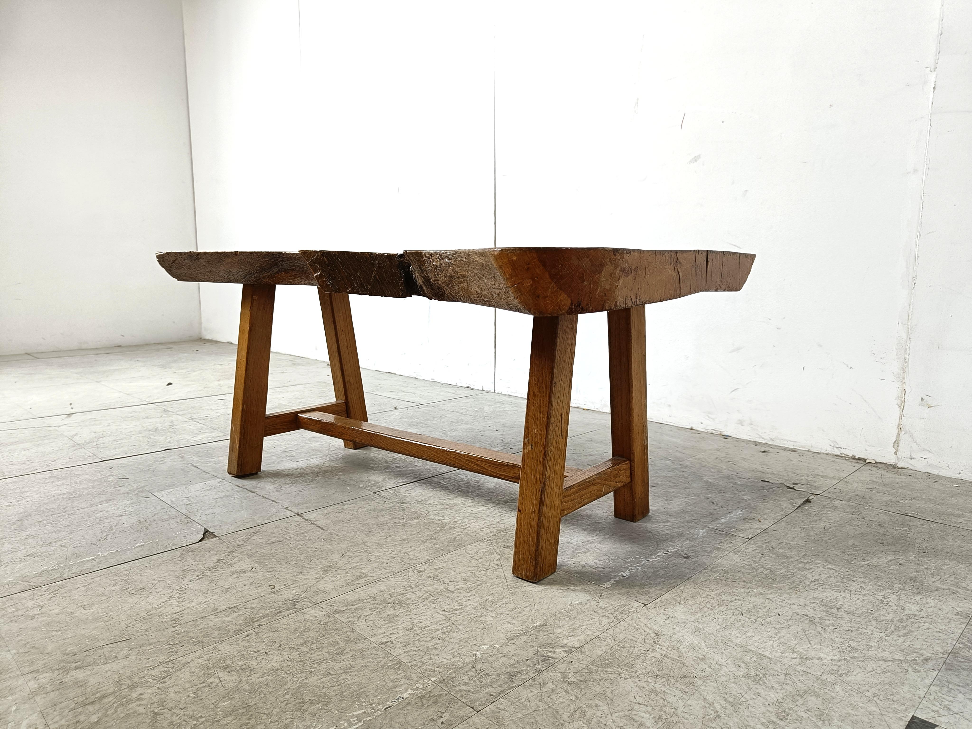 Depth: Vintage wooden brutalist coffee table, 1960s For Sale 2