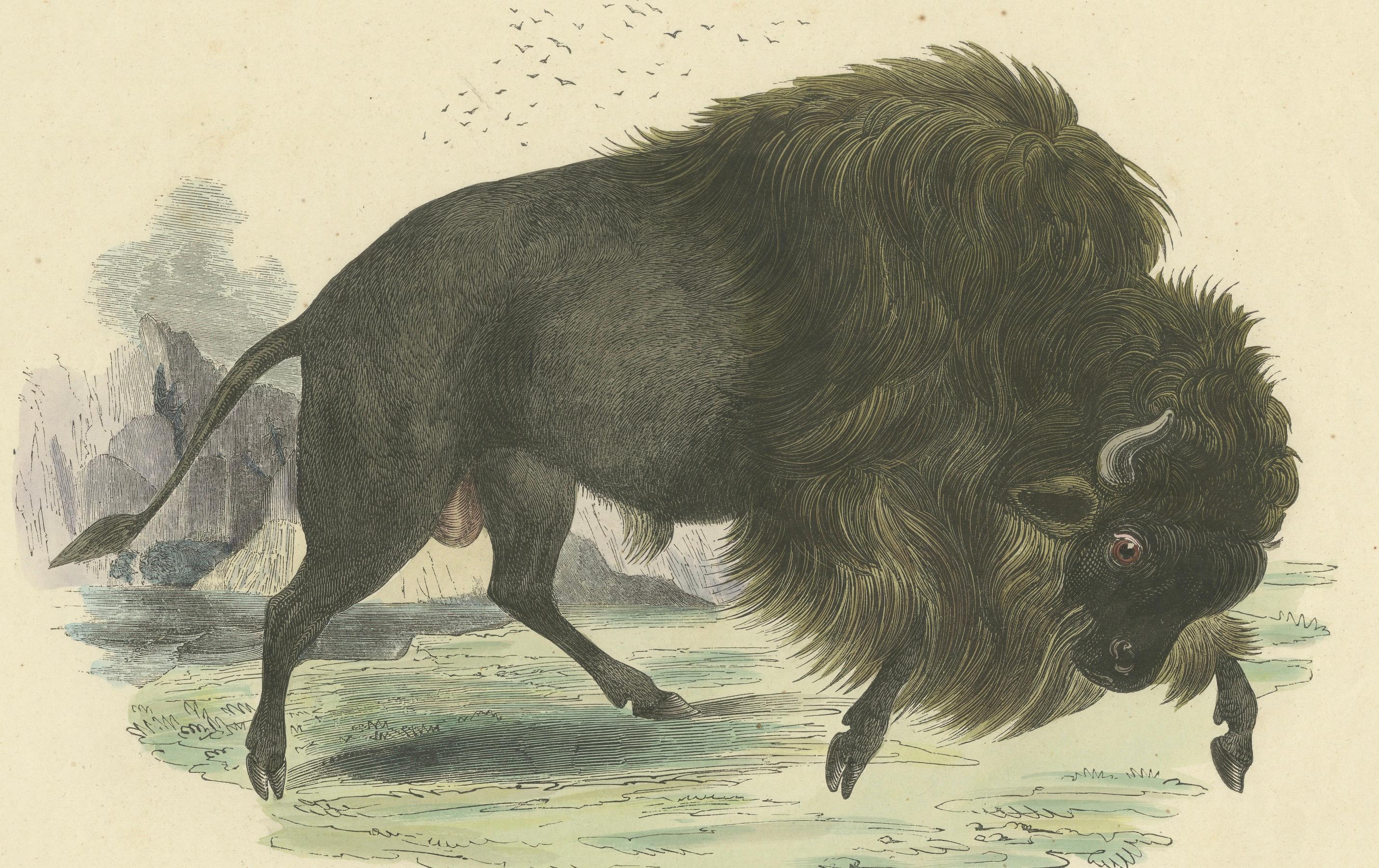 Mid-19th Century Der Bison (American Bison) - Hand-Colored Zoological Print, Circa 1840 For Sale
