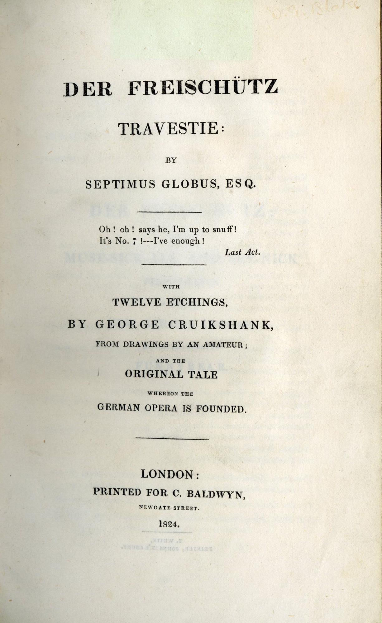 Inglese Der Freischütz Travestie. Con dodici incisioni di George Cruikshank in vendita