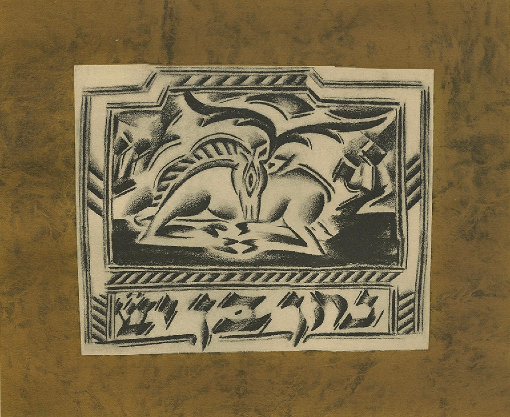 Der Ruhende Hirsch, 1923: Seltene Hirsch-Lithographie aus Hirsch von Nathan Altmann im Zustand „Gut“ im Angebot in Langweer, NL