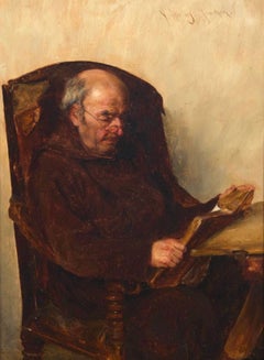 "Der Student" An Oil Pianting of a Monk Studying by Alfons Spring