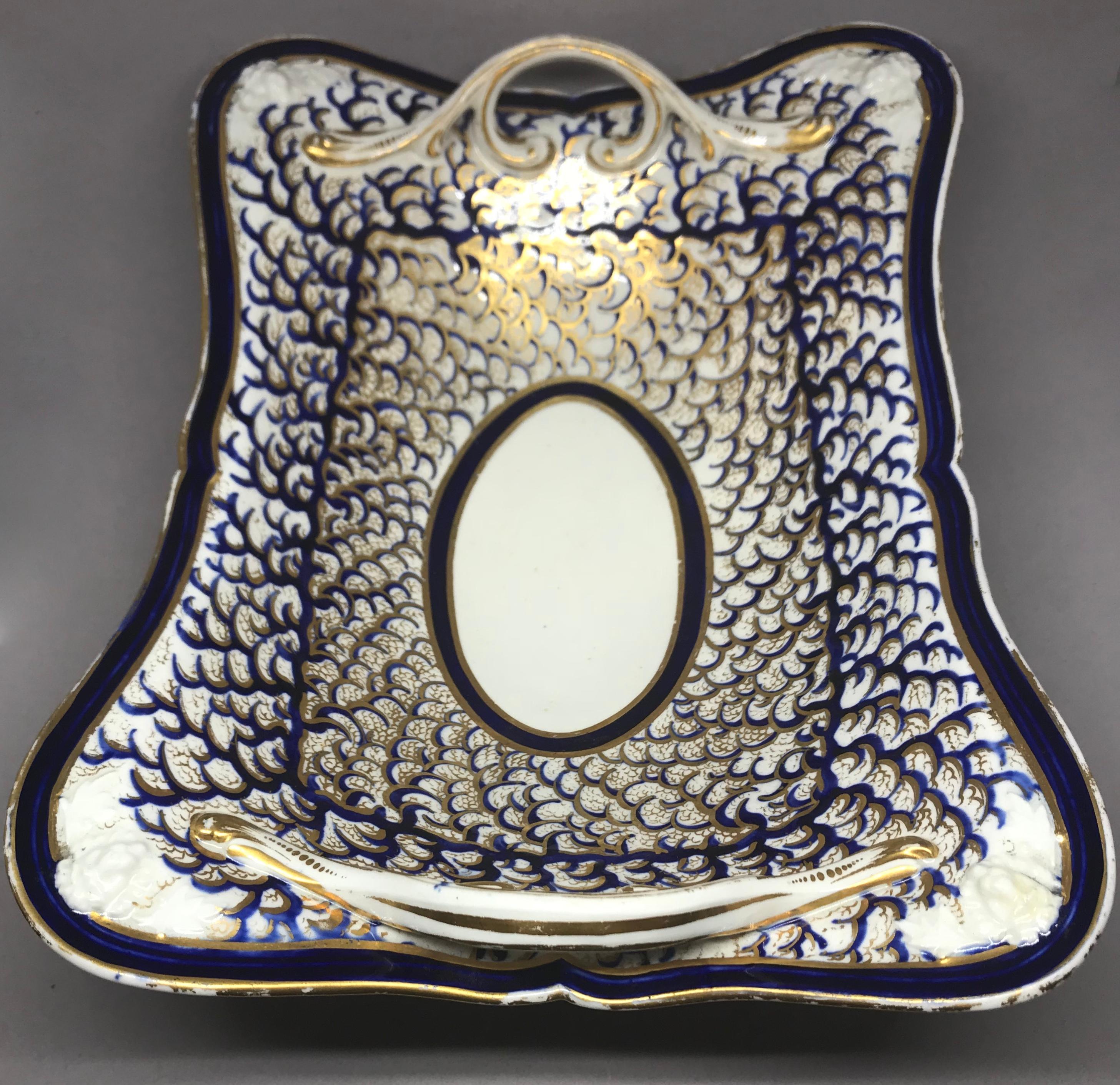 Hand-Painted Derby Blue and Gold Porcelain Serving Piece For Sale