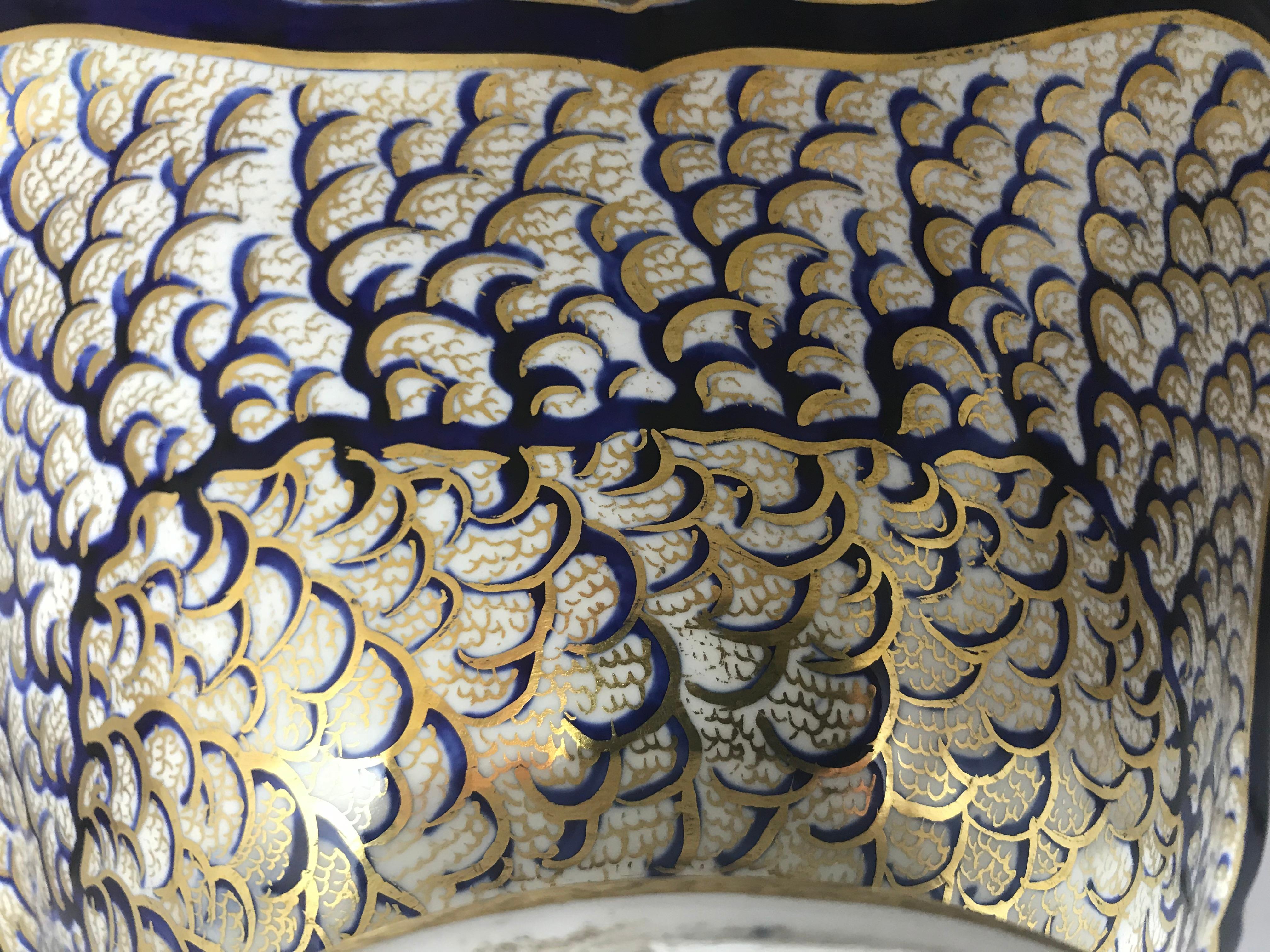 Derby Blue and Gold Porcelain Serving Piece For Sale 1