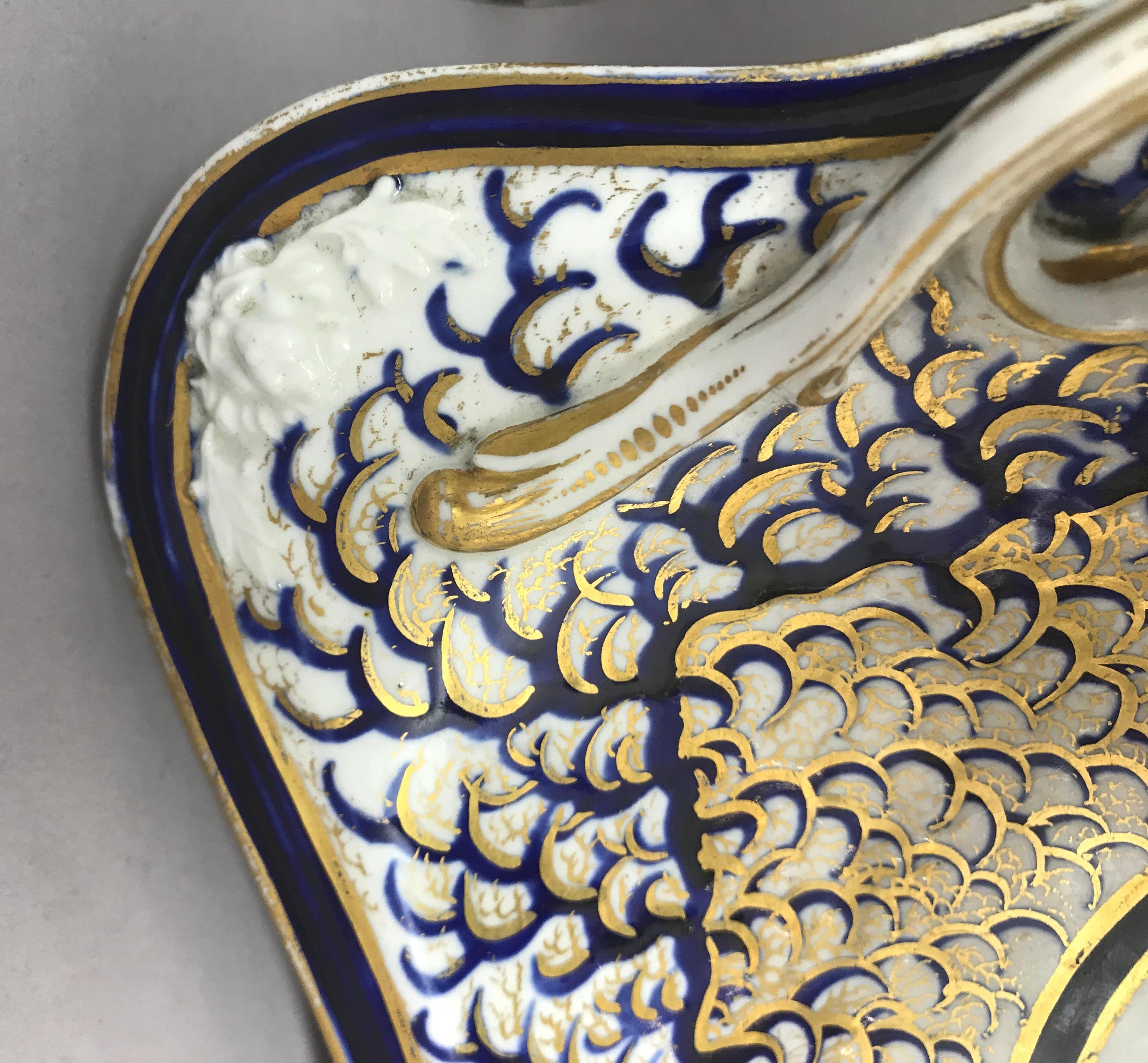 Derby Blue and Gold Porcelain Serving Piece For Sale 3