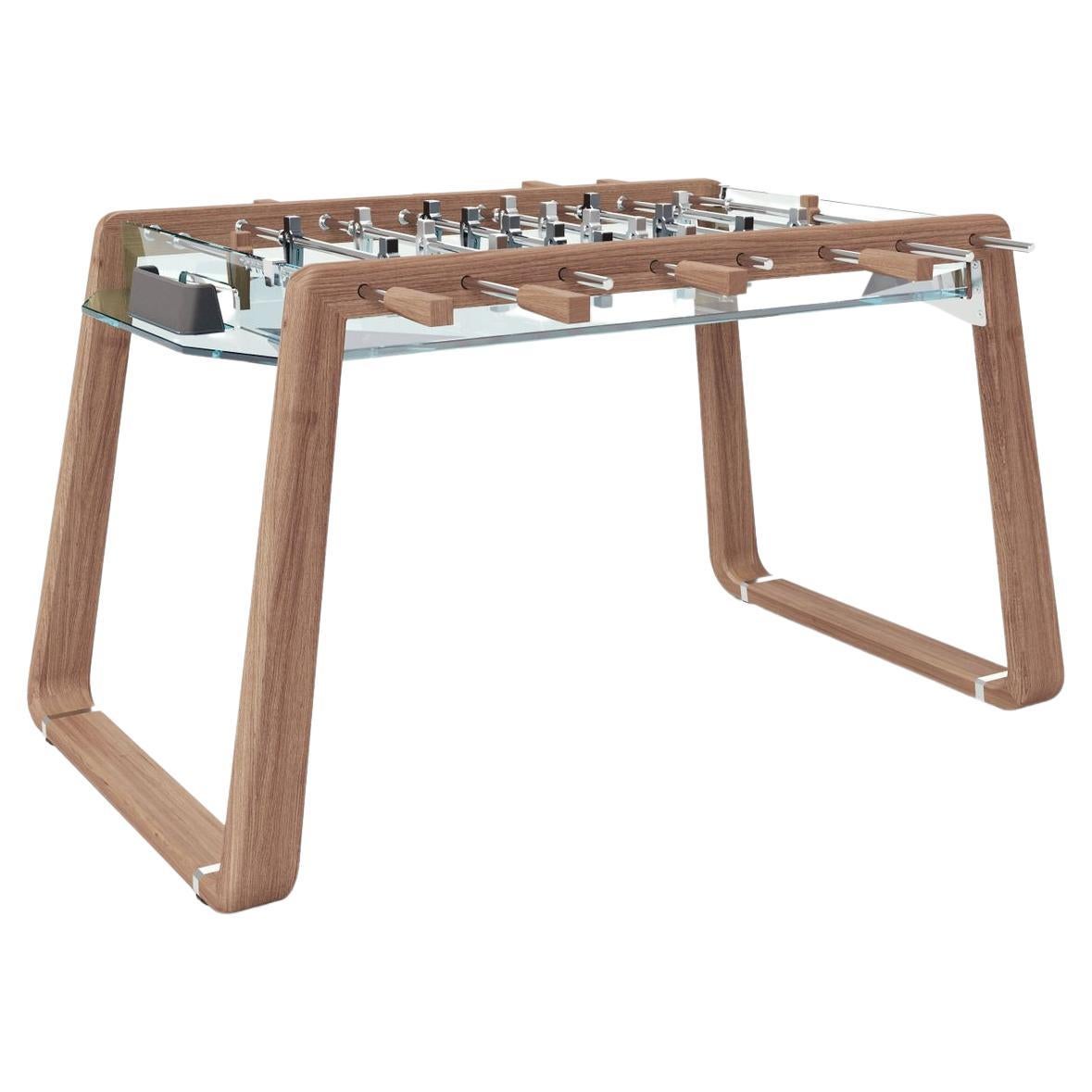 Derby Brown Transparent Glass Beige Leather Foosball Table by Impatia For Sale