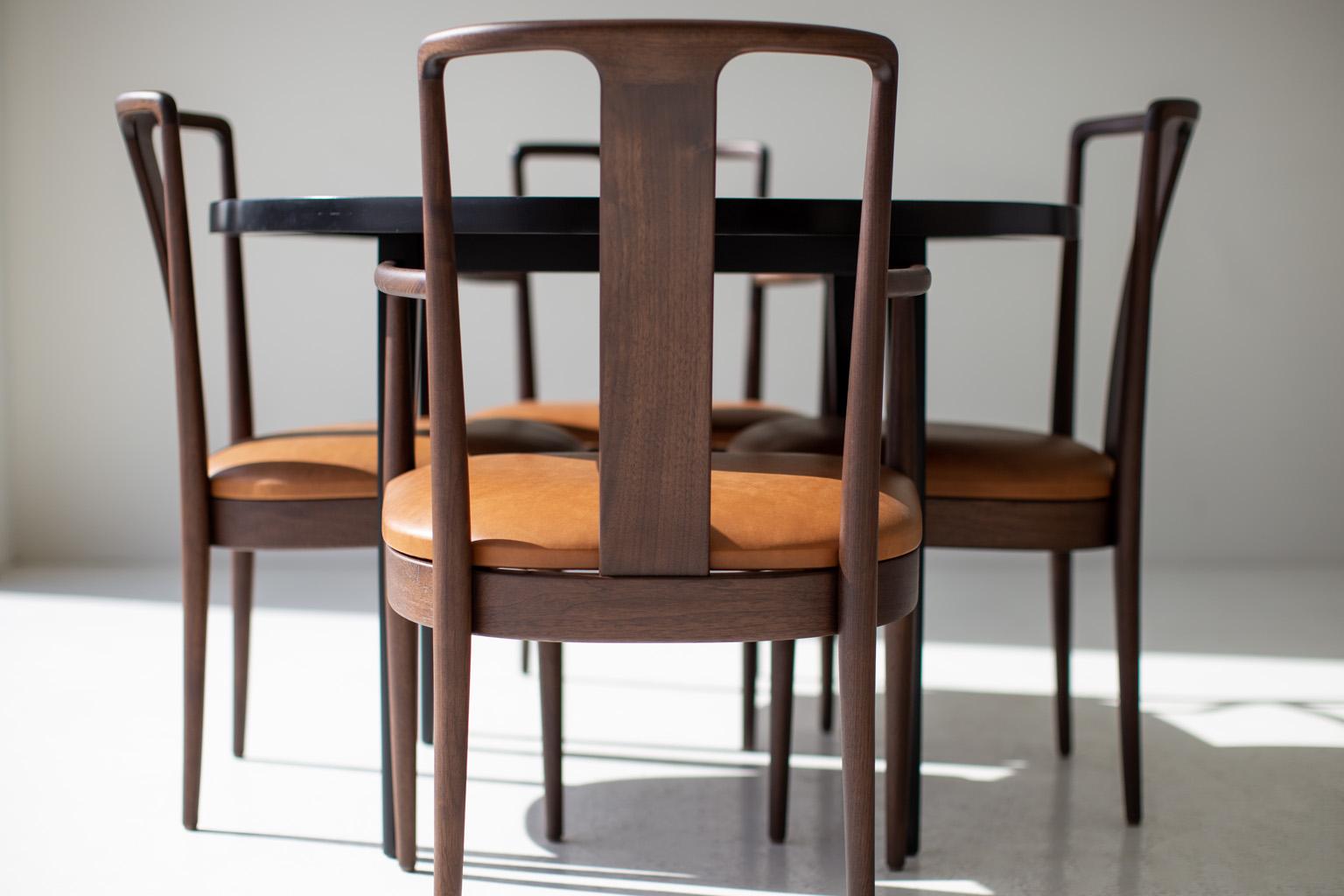 American Derby Dining Chairs, Modern Dining Armchair, Peabody, Walnut, Leather, Craft For Sale